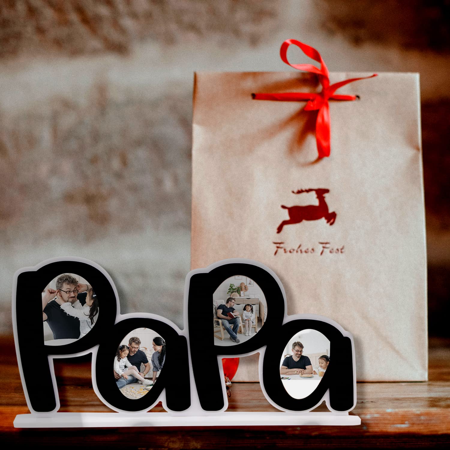 Custom Personalized Acrylic Picture Frame for Dad - Unique PaPa & DaD Shape Desktop Photo Frame - Perfect Father's Day & Birthday Gift from Son or Daughter - Ideal for Home, Office Desk Decor & Sentimental Keepsakes