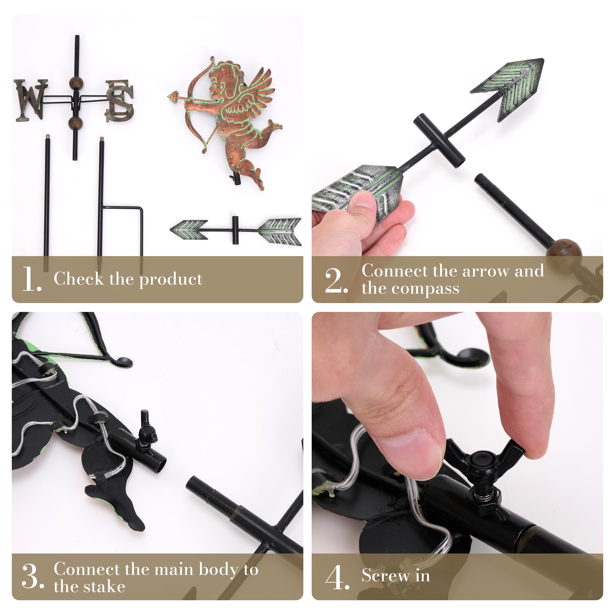 Valentine's Day Outdoor Decorations - Solar Powered Metal Weathervane Garden Stake with Cupid Design, 34 Inch Yard Art for Porch, Patio & Garden - Perfect Romantic Gift for Home & Valentine's Decor