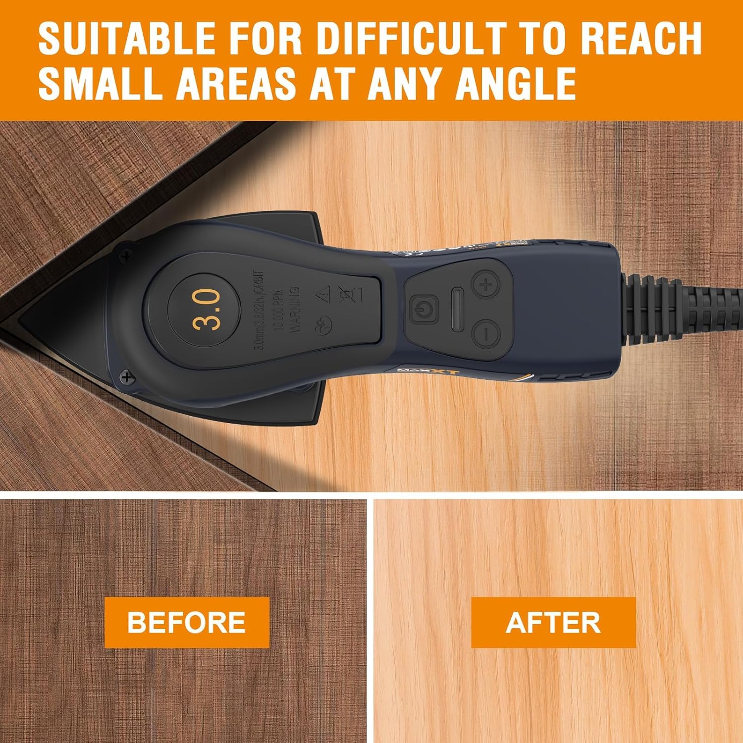 MAXXT R7310 Compact Electric Detail Sander with Efficient Dust Collection System - Multi-Function Mouse Sander for Woodworking, DIY Projects & Home Renovation (Black) - Perfect for Furniture Refinishing, Cabinet Sanding & Small Surface Detailing