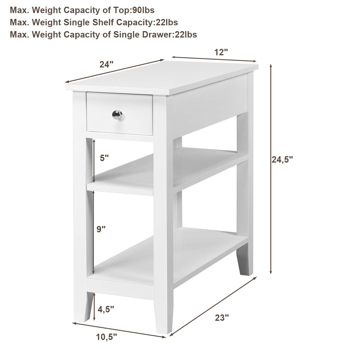 Giantex Narrow End Table Set of 2, Small Side Table with Drawer and Shelf, Wood Accent Sofa Table, Skinny Nightstand for Small Space - Perfect for Living Room, Bedroom, Dorm & Apartment (White)
