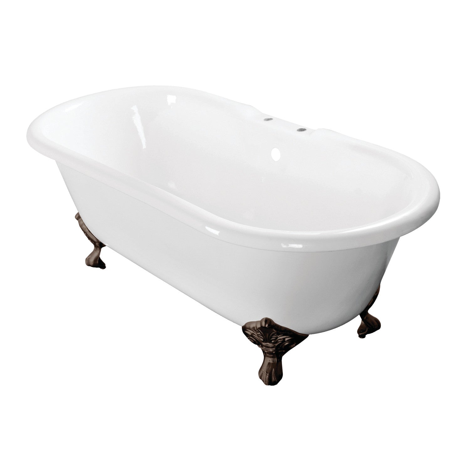 Aqua Eden 60 Inch White Cast Iron Clawfoot Bathtub - Oval Double Ended Freestanding Tub with Oil Rubbed Bronze Feet (7