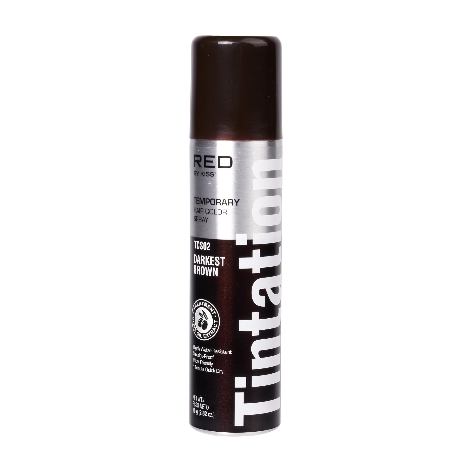 Red by Kiss Tintation Temporary Hair Color Spray - Darkest Brown 2.82oz | Instant Gray Root Touch Up | Water-Resistant & Smudge-Proof | Quick-Dry Formula | Easy Wash Out | Perfect for Barber Styling, Hairline Touch-Ups & Last-Minute Events
