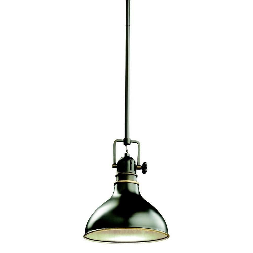 Vintage Farmhouse Mini Pendant Light - Olde Bronze Metal Shade, Single Bulb Hanging Fixture for Kitchen Island, Dining Room, or Entryway Lighting