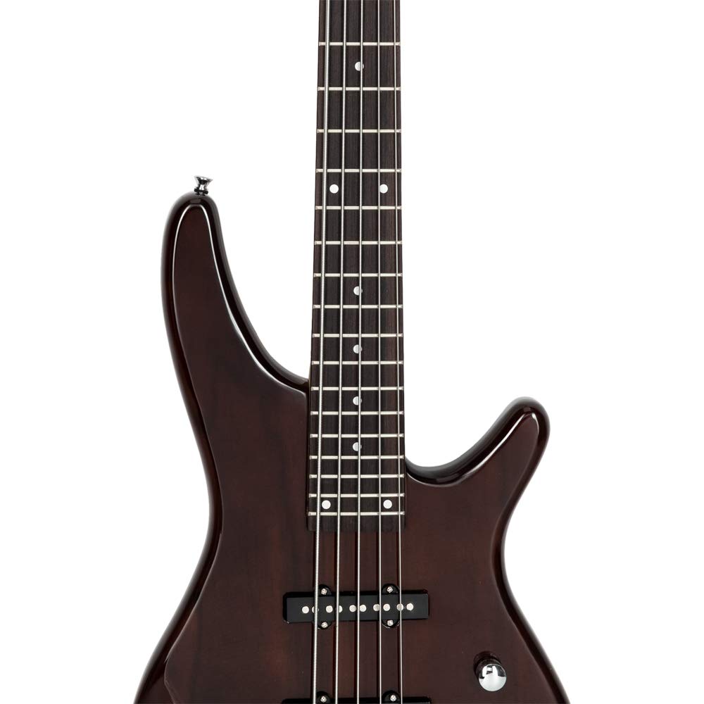 Lykos Premium Electric 5-String Bass Guitar with Full Size Gig Bag, Adjustable Strap, Pick, and Wrench Tool - Earth Brown Finish | Perfect for Live Performances, Studio Recording & Music Practice