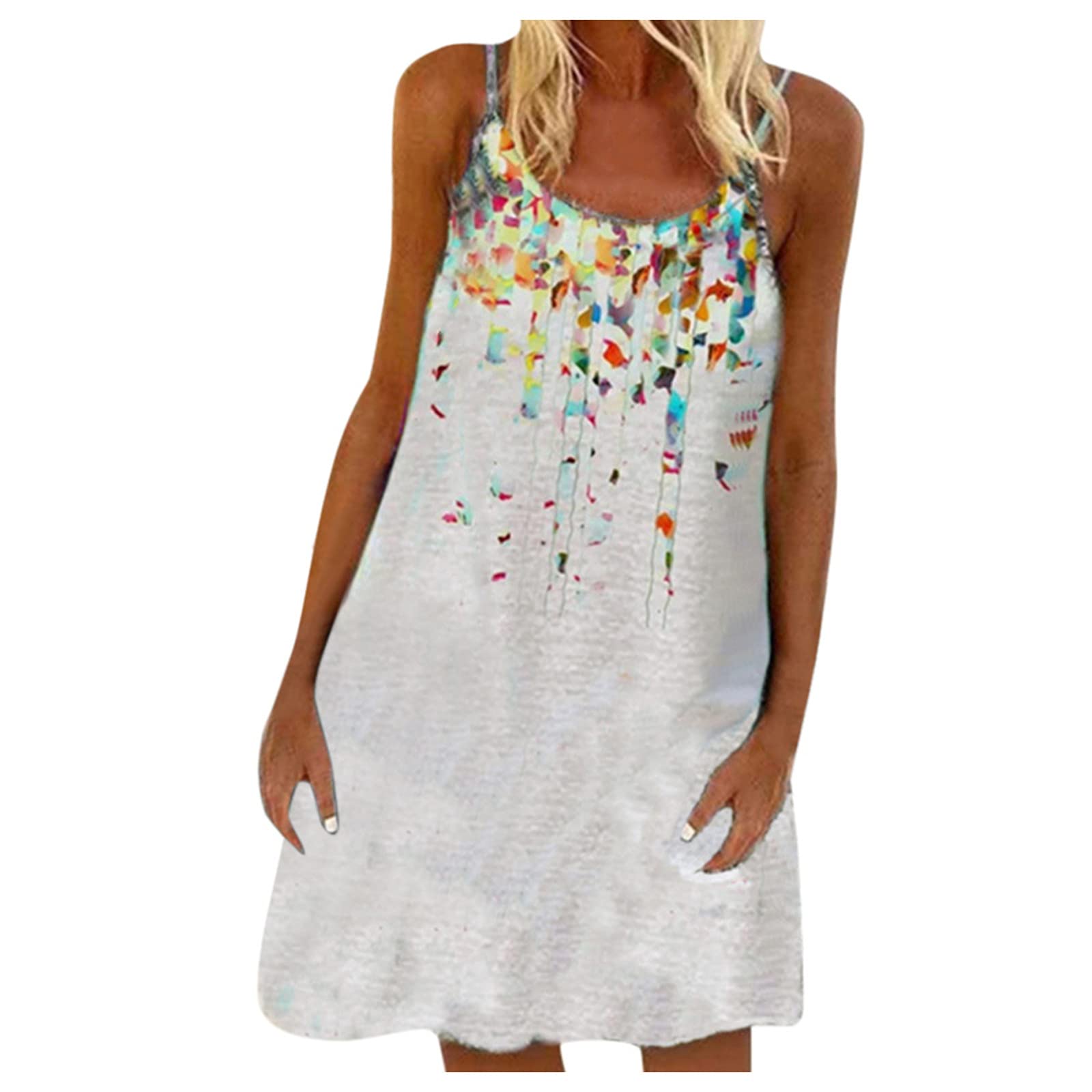 LIULAN Women's Sleeveless Floral Print Summer Dress - Loose Fit Beach Cover Up, Casual Party Sundress for Vacation, Poolside, and Outdoor Events