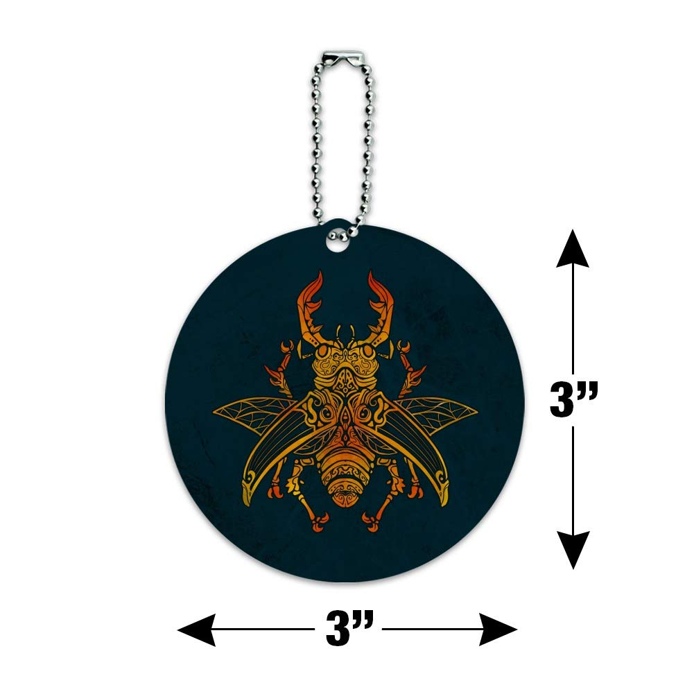 Steampunk Stag Beetle Round Luggage ID Tag - Vintage Style Suitcase & Carry-On Baggage Identifier - Perfect for Travel, Business Trips & Unique Gift Ideas