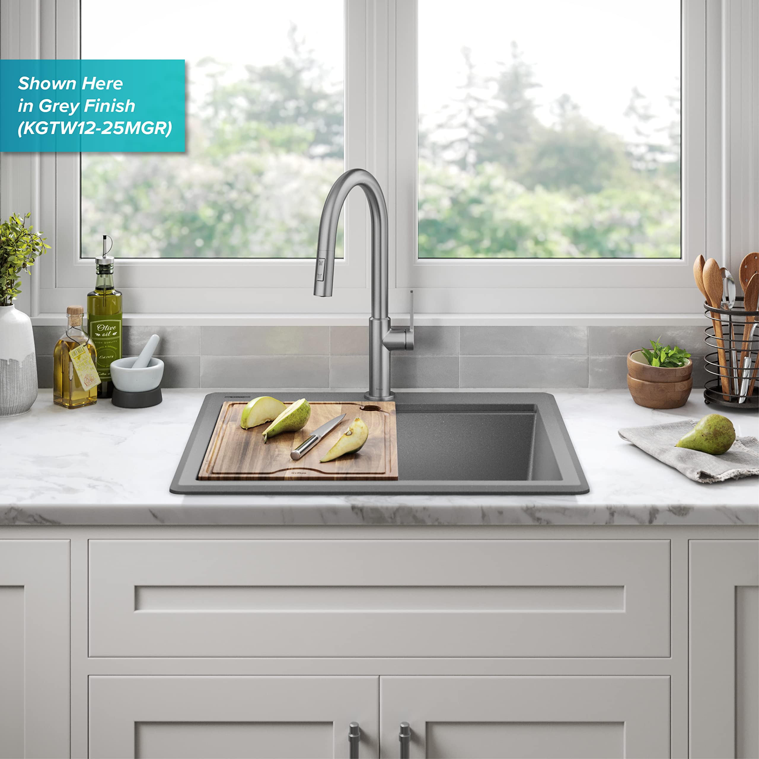 KRAUS Bellucci 25-inch Granite Composite Drop-In Kitchen Sink with Accessories - Metallic Brown Single Bowl Workstation (KGTW12-25MBR) | Perfect for Modern Kitchens, Food Prep & Dishwashing