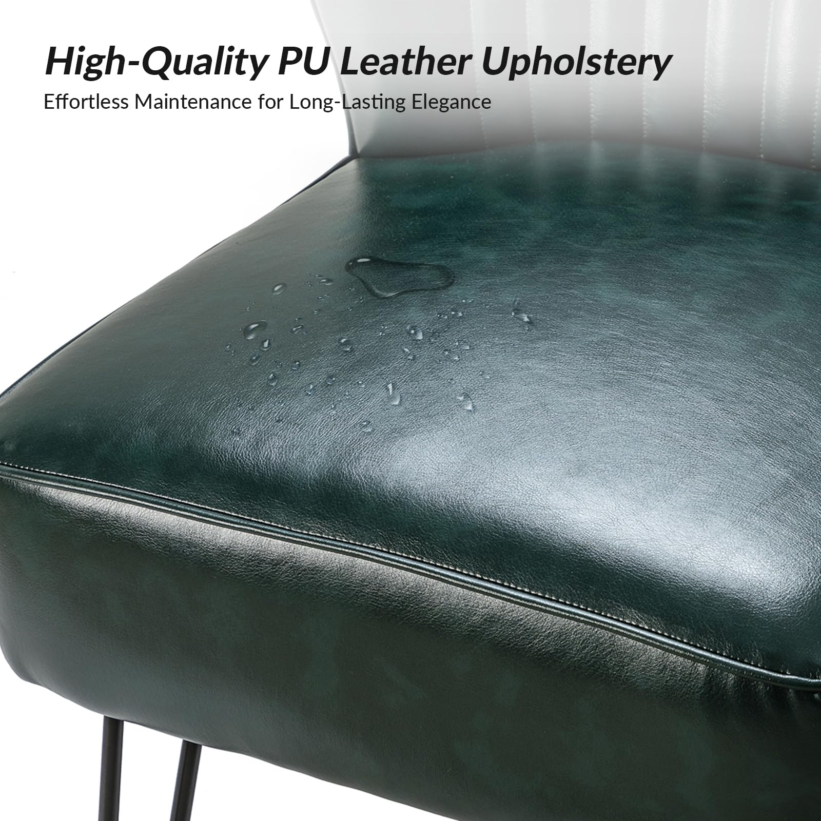 Mid Century Modern Faux Leather Accent Chairs Set of 2 - Green Upholstered Armless Side Chairs with Metal Base for Living Room & Bedroom | HULALA HOME | Perfect for Small Spaces, Reading Nooks & Guest Seating