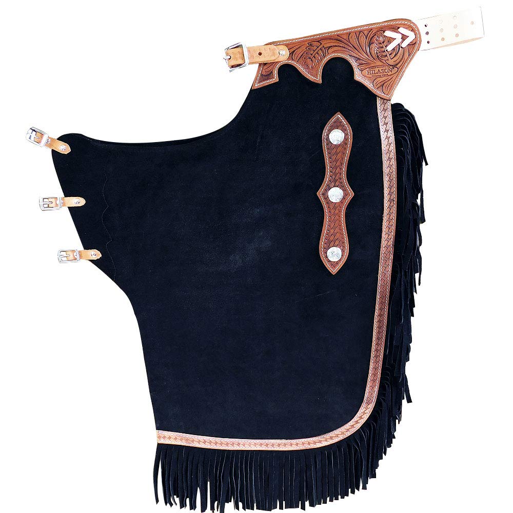 HILASON Pro Bull Riding Leather Chinks for Adults – Handmade Western Rodeo Bronc Chinks with Hand Tooled Design – Durable Leather Chaps for Cowboy Rodeo & Ranch Work – Perfect for Professional Riders and Ranch Hands