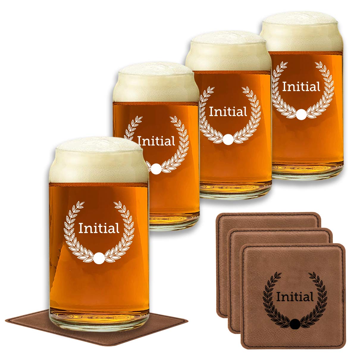 Customizable Beer Can Set of 4 with Matching Coasters - Perfect for Home Bars, Man Caves & Outdoor Parties