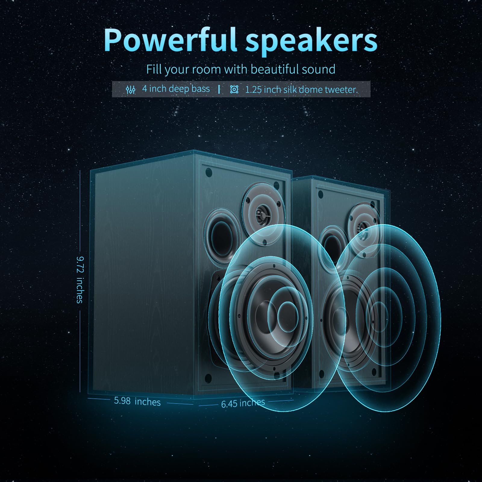 BESTISAN 4 Inch Powered Bookshelf Speakers with Deep Bass, Bluetooth 5.0 Studio Monitor Speakers, 2.0 Near Field Audio Speakers with 2 RCA Line Input, Set of 2 Black - Perfect for Home Theater, Gaming, and Music Listening