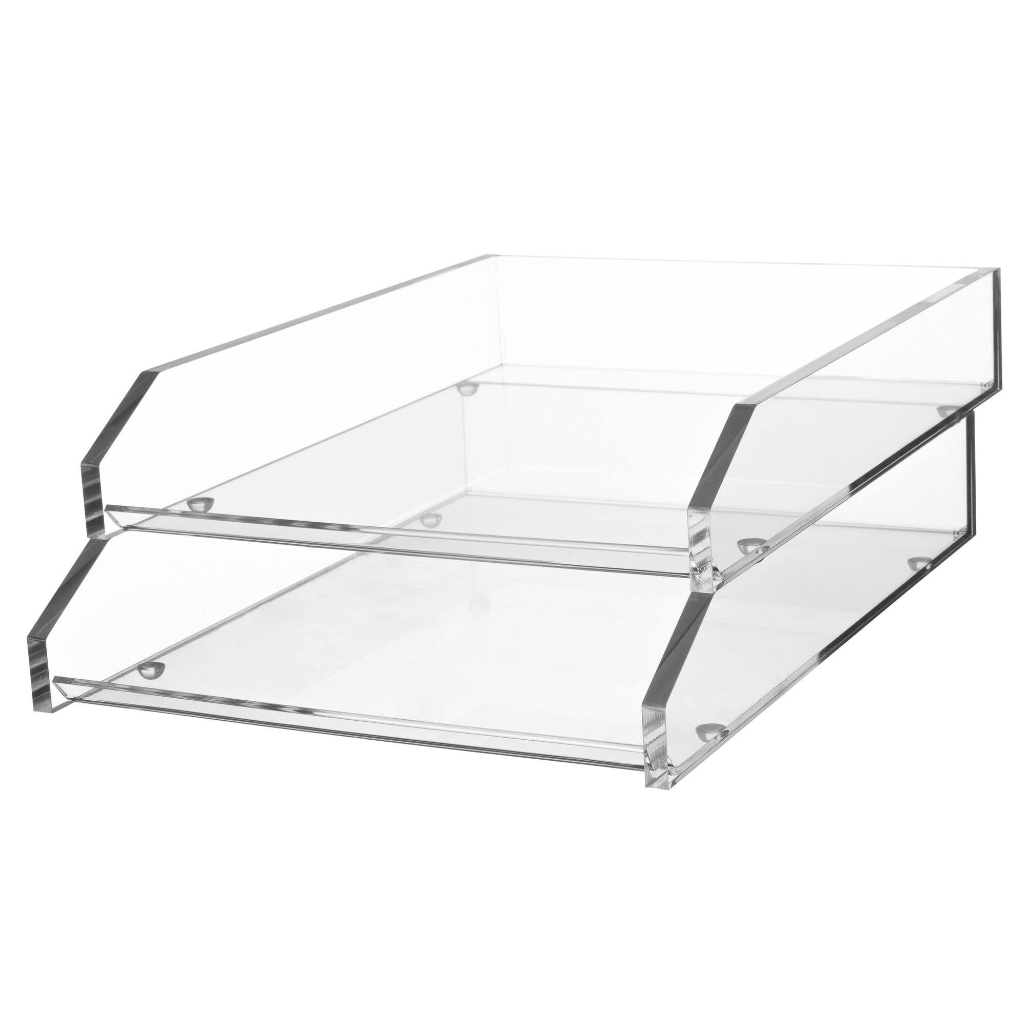 Kantek Clear Acrylic Double Letter Tray - 2 Tier Stackable Desk Organizer with Non-Skid Feet, Front Loading Office Supplies (10.6
