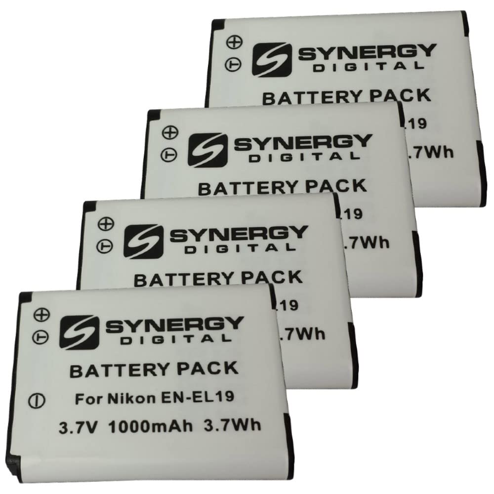 Synergy EN-EL19 Replacement Batteries for Nikon COOLPIX S3400 Digital Camera - 4-Pack Li-Ion 3.7V 1000mAh Camera Batteries Compatible with Nikon EN-EL19 | Perfect for Travel Photography, Vlogging & Extended Shooting Sessions
