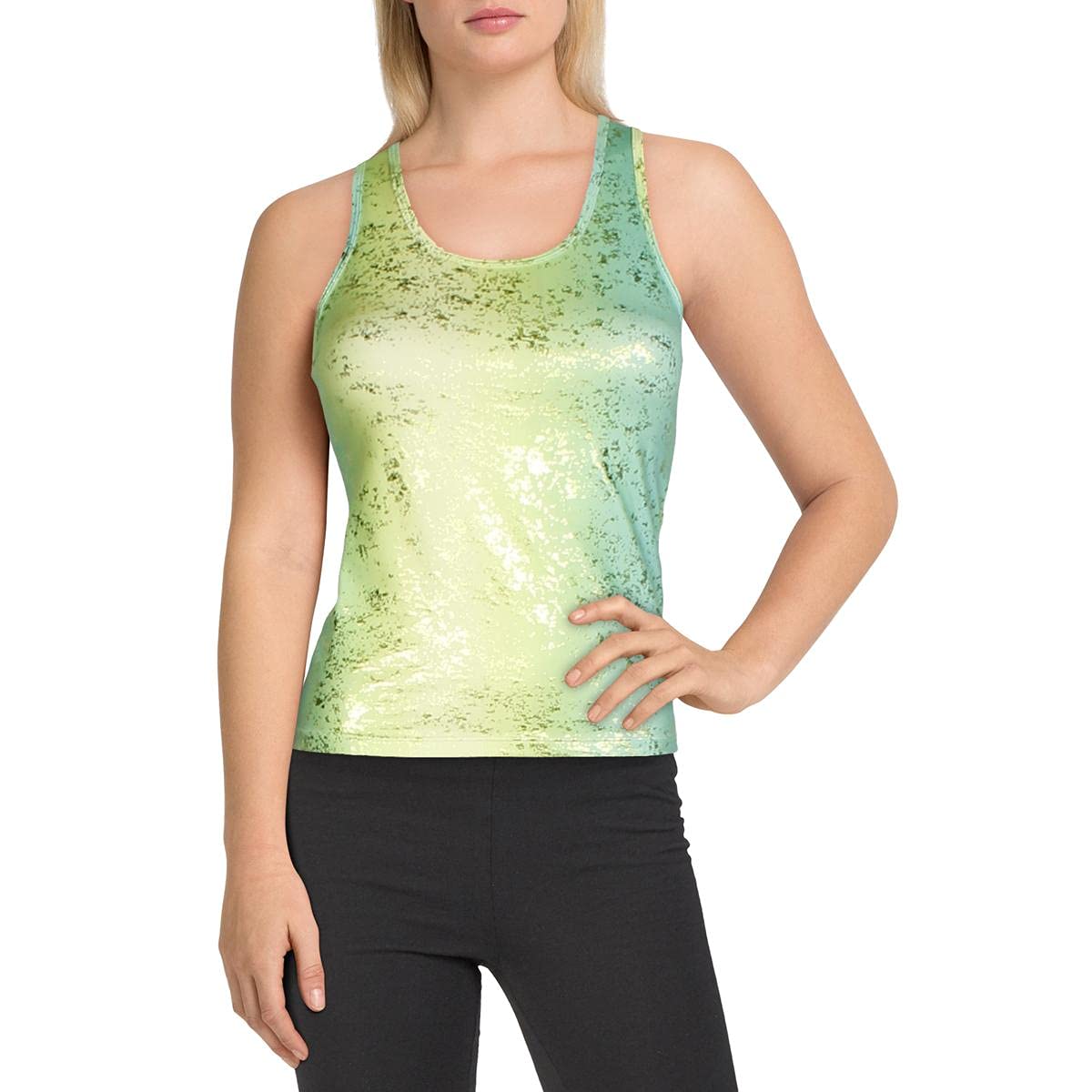 Terez Women's Foil Print Racerback Scoopneck Workout Tank Top - Gym, Yoga & Running Activewear for Women