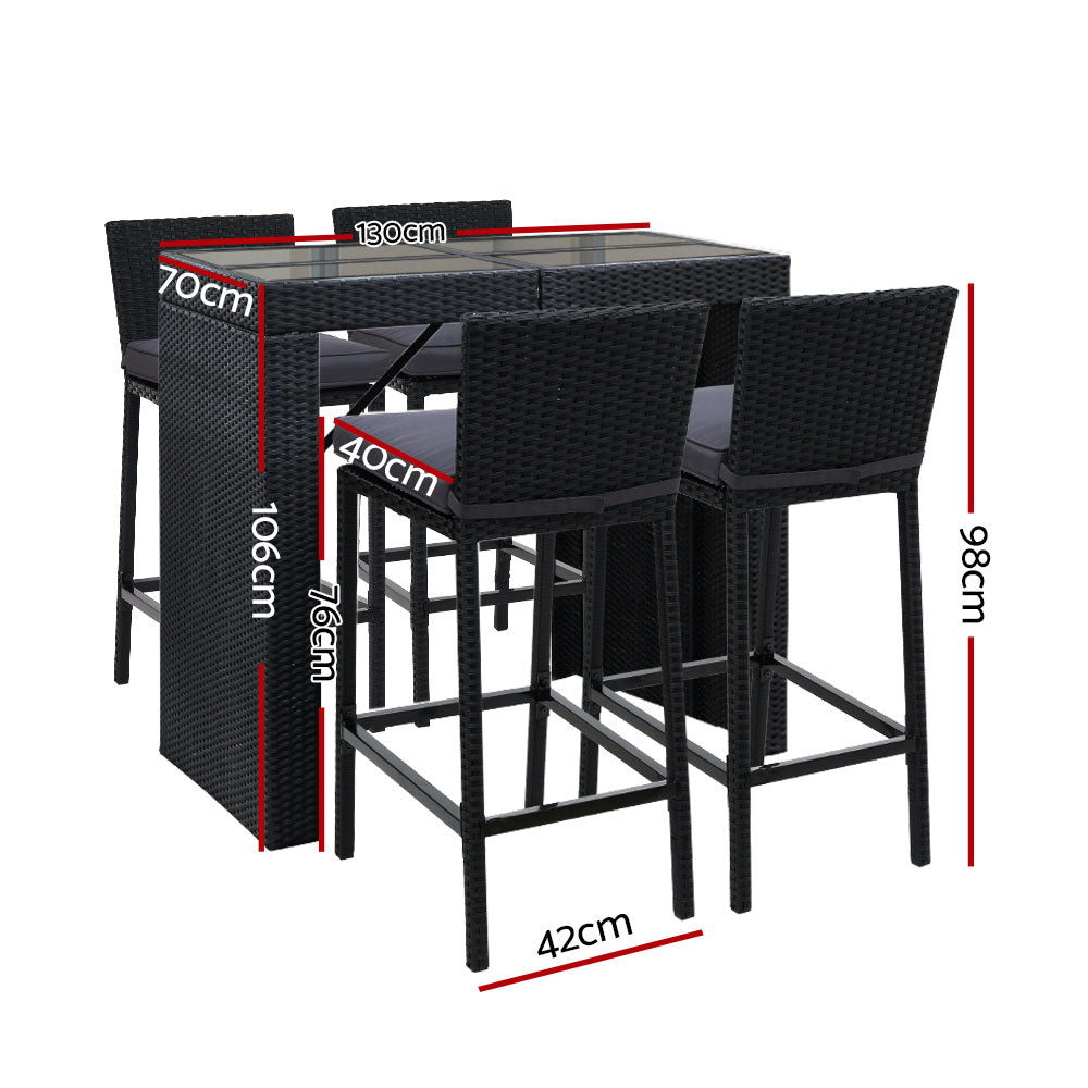 5-Piece Outdoor Bar Set with Dining Table & Stools - All-Weather Wicker Patio Furniture for Backyard, Poolside or Garden Entertaining
