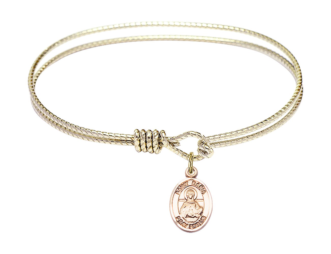 F A Dumont 6.25 Inch Oval Eye Hook Bangle Bracelet with St. Daria Charm - Elegant Jewelry for Women, Perfect for Parties, Weddings & Everyday Wear