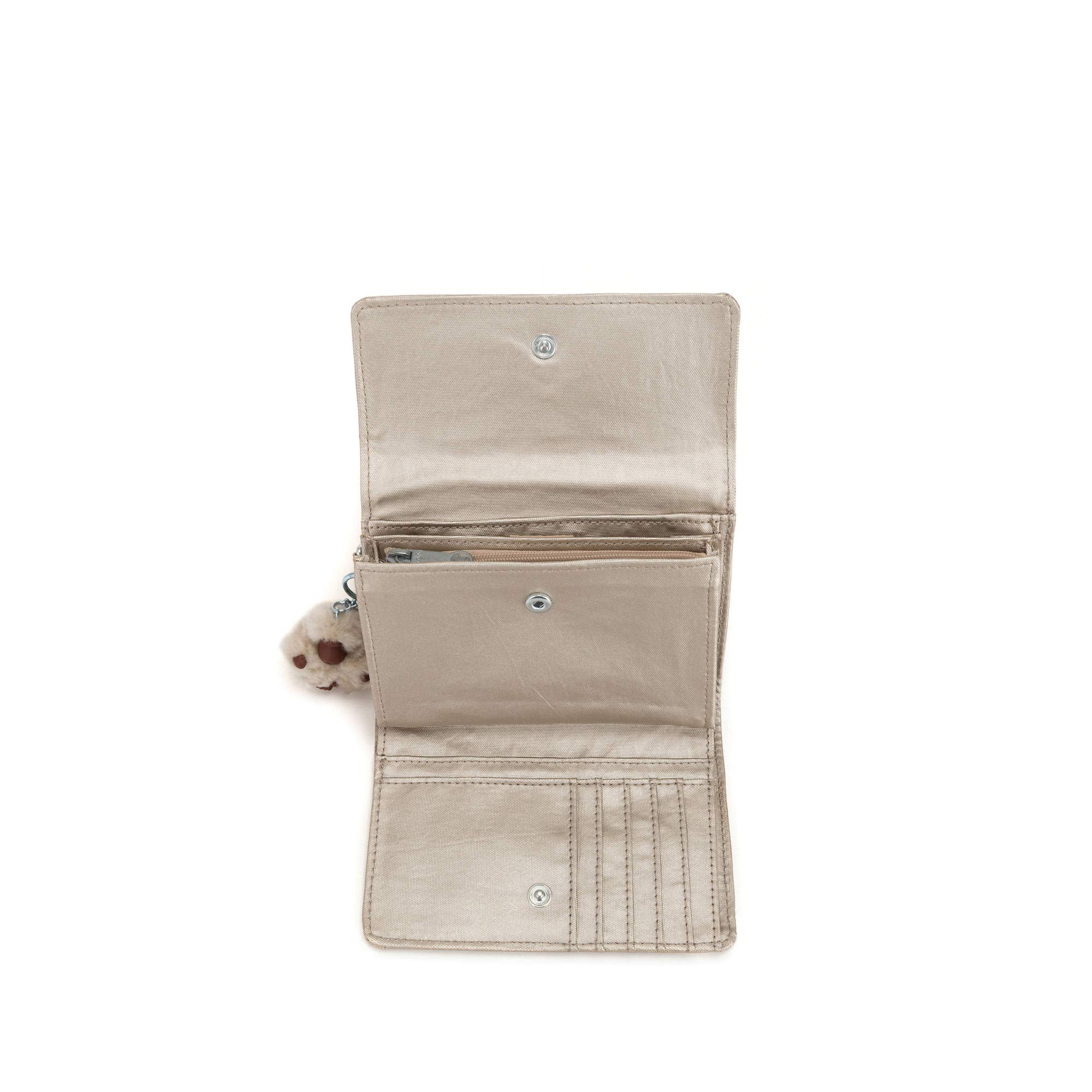 Kipling Pixi Medium Metallic Organizer Wallet - Gleaming Gold Crossbody Purse for Women | Perfect for Travel, Work & Everyday Use