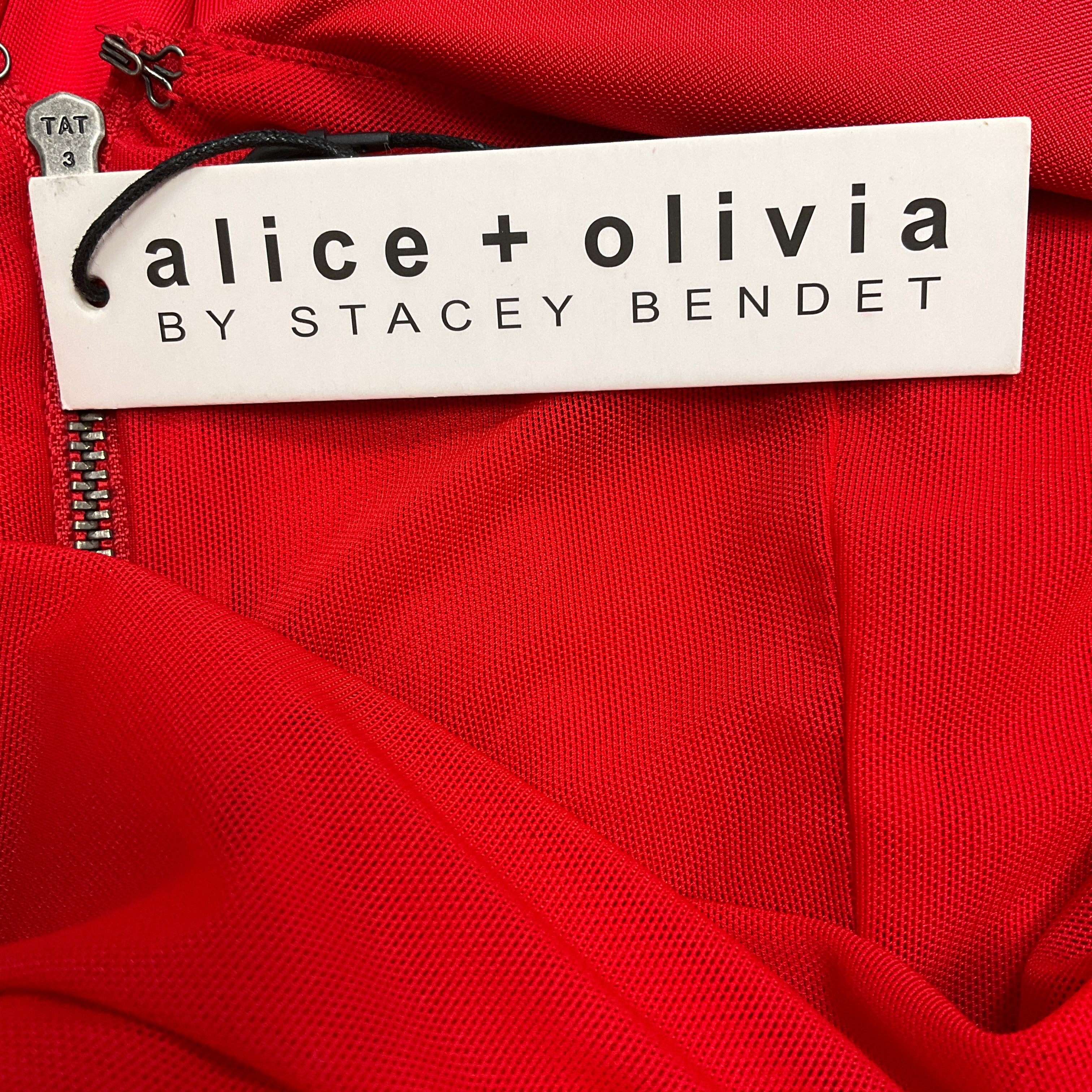 Alice + Olivia Women's Cherry Red Drape Sleeveless Midi Dress - Elegant Cocktail Party & Wedding Guest Attire