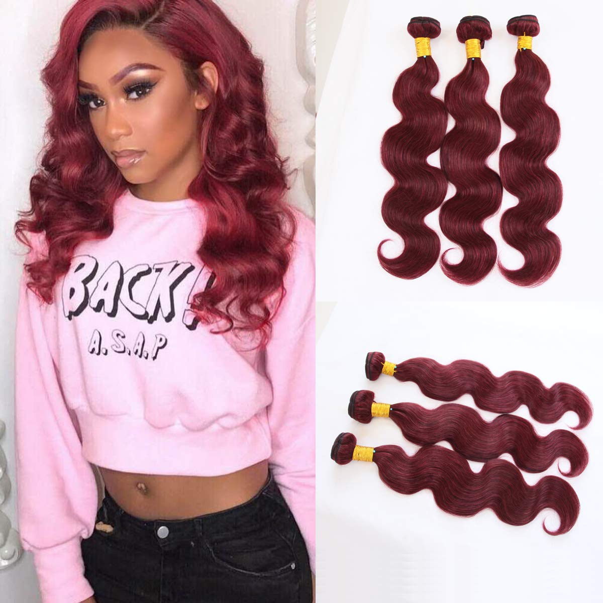 #99J Burgundy Brazilian Human Hair Bundles - 100% Virgin Body Wave Hair Extensions 20