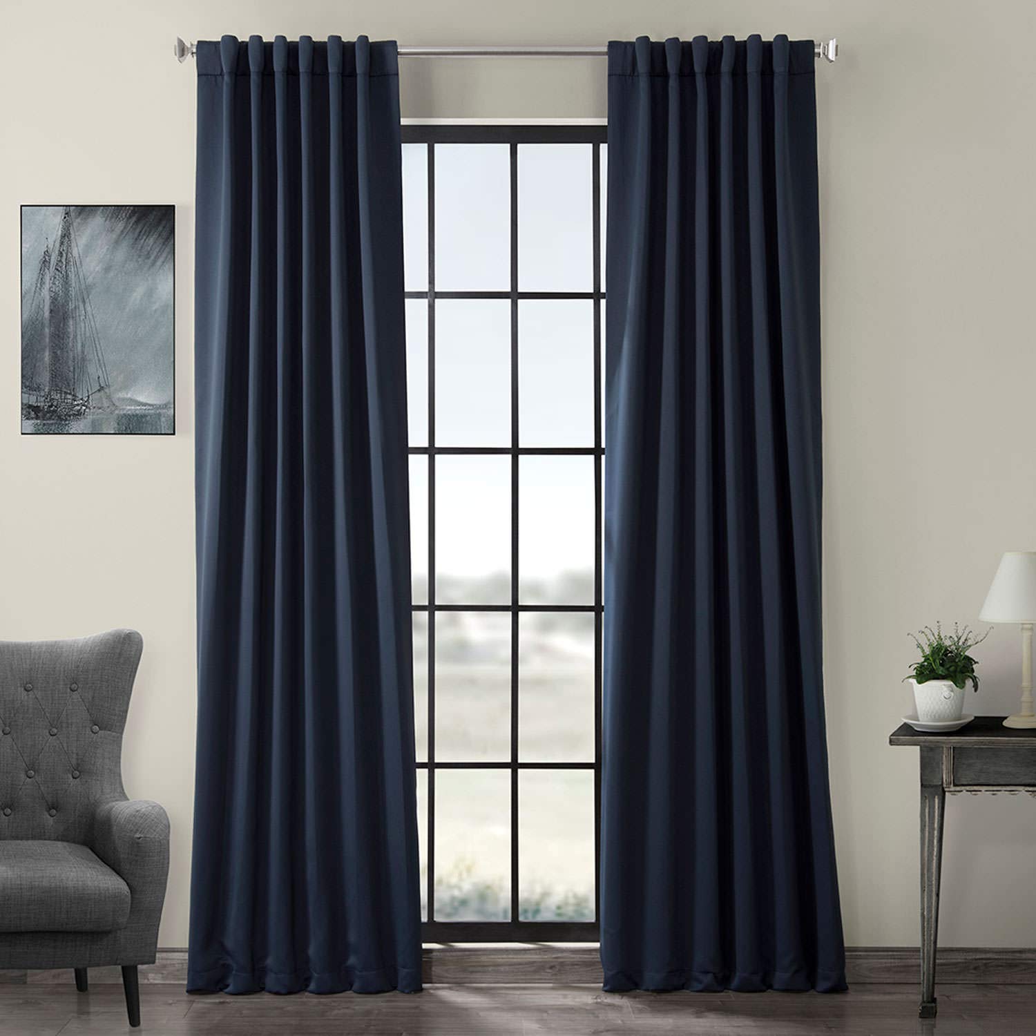 Room Darkening Curtains 96 Inches Long - Navy Blue Blackout Drapes for Bedroom & Living Room (50x96, 1 Panel) | Perfect for Light Control, Privacy & Sleep