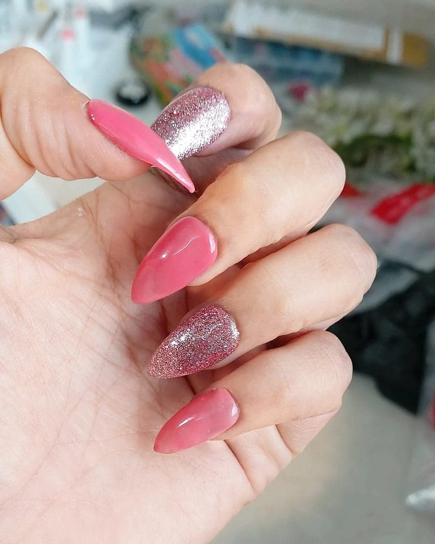 Glitter Press On Nails - Pink Sparkle False Nails with Glue Kit | Easy to Apply & Reusable | Perfect for Parties, Weddings, Date Nights & Special Occasions