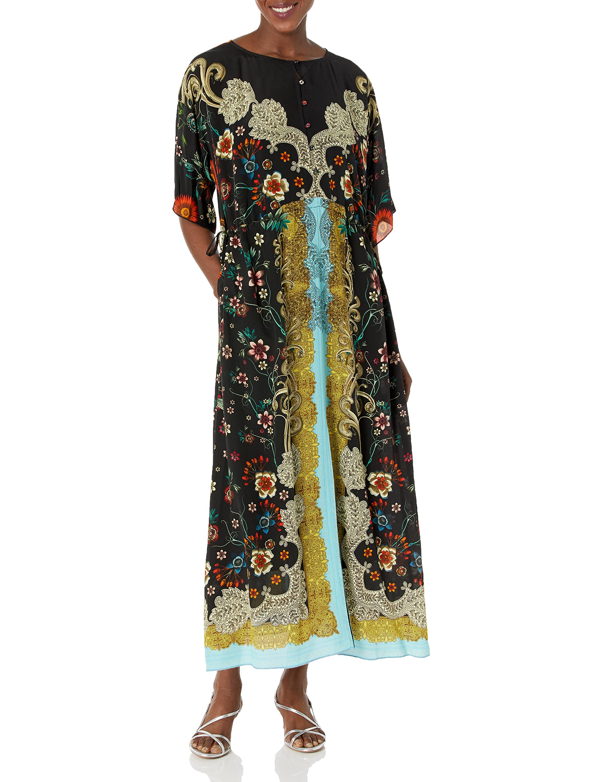 Johnny Was Women's Bohemian Floral Print Long Sleeve Maxi Dress for Casual Wear, Beach Cover Up & Special Occasions