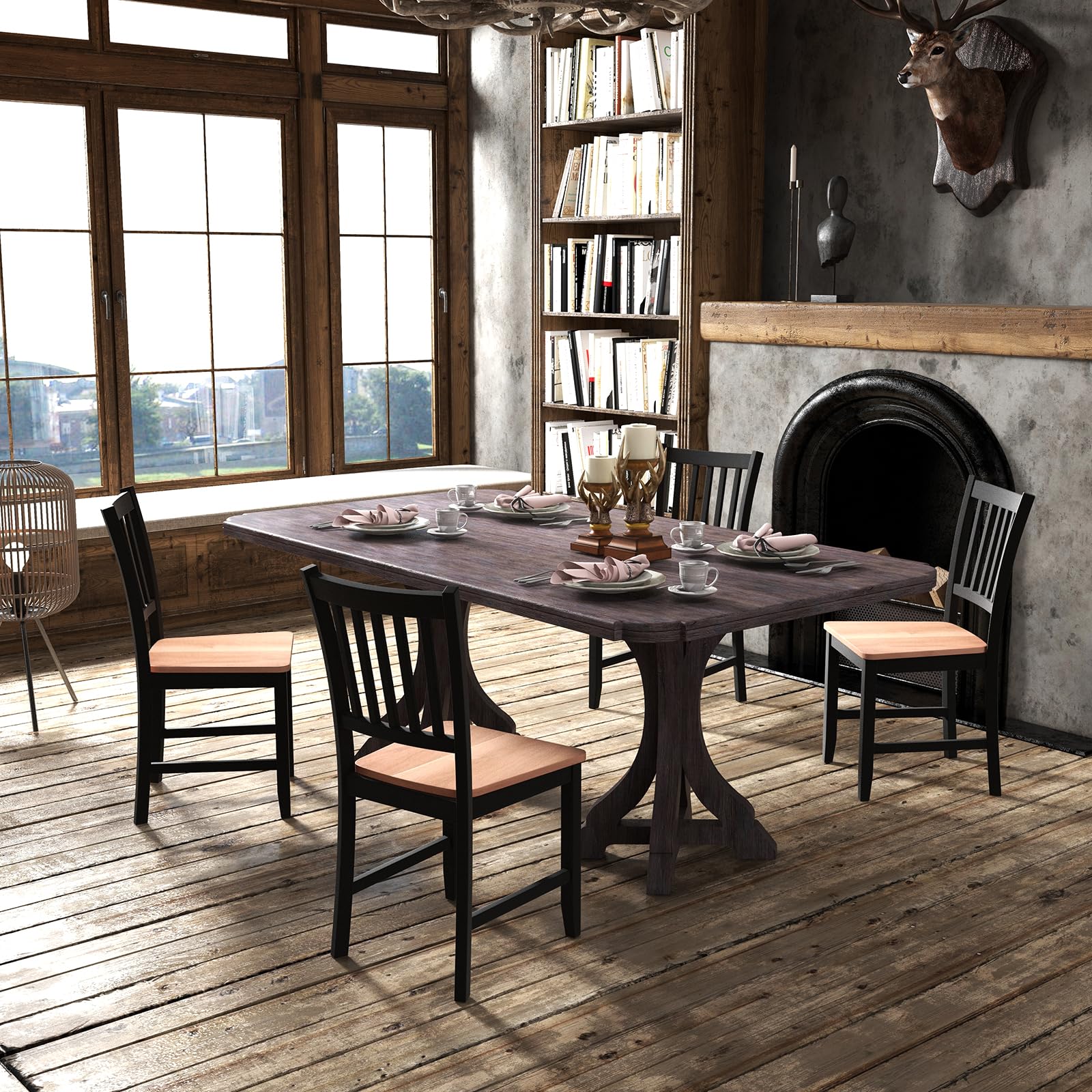 Giantex Set of 4 Wooden Dining Chairs - Farmhouse Style Kitchen Chairs with Sturdy Rubber Wood Legs, Easy Assembly Armless Side Chairs for Dining Room, Black - Perfect for Farmhouse Decor, Kitchen, Dining Room & Small Spaces