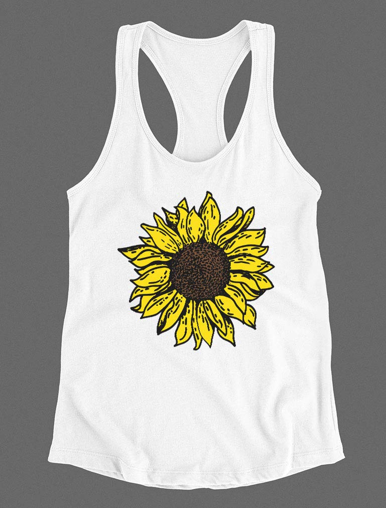 Women's Cute Sunflower Print Racerback Tank Top - Summer Casual Sleeveless Shirt for Girls | Perfect for Beach Outings, Music Festivals & Summer Vacations