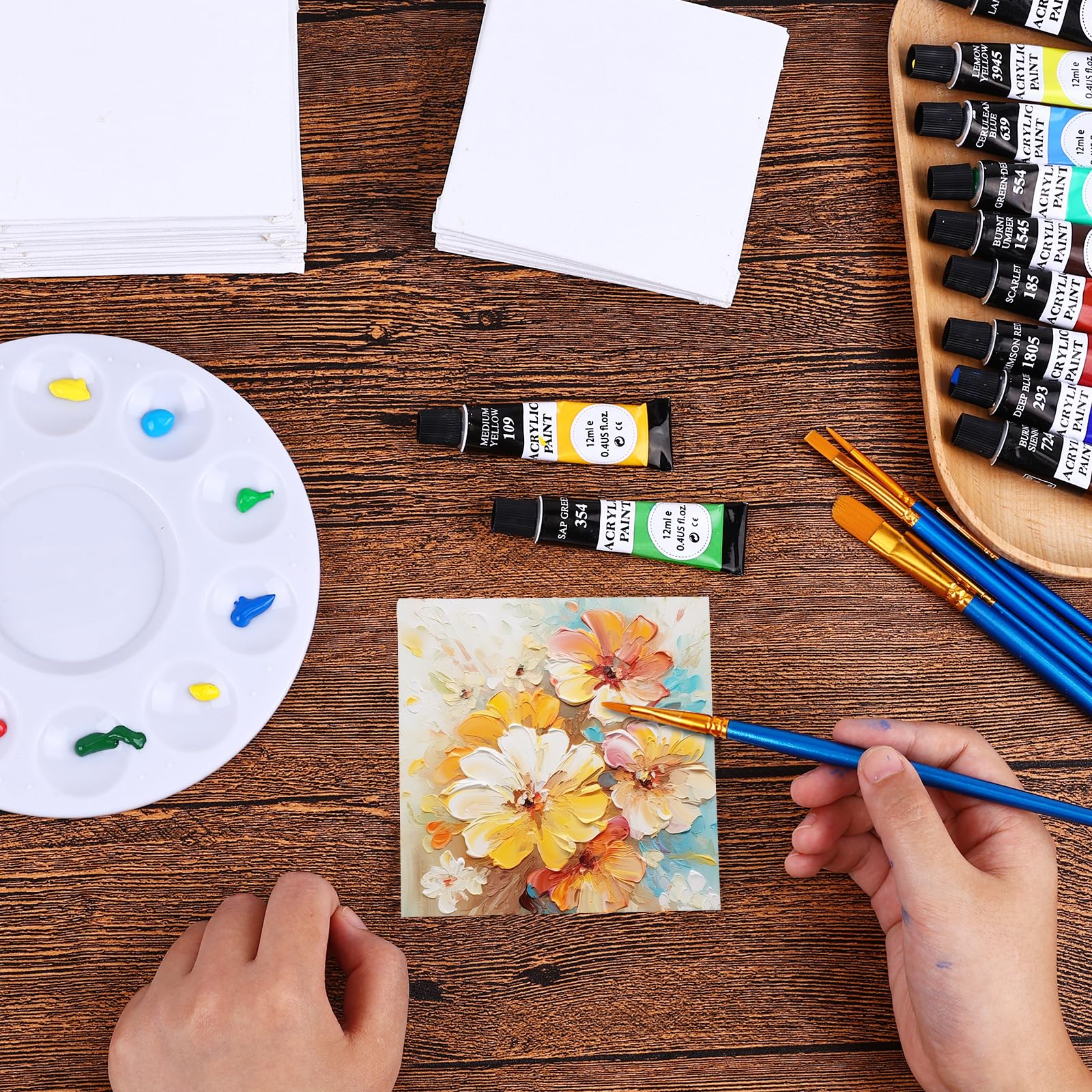 48 Pack 4x4 Inch Small Blank Canvas Panels for Painting - 100% Cotton, Acid Free, Primed - Perfect for Oil, Acrylic, Watercolor, Gouache & Tempera Paints - Ideal for Art Projects, DIY Crafts & Classroom Use