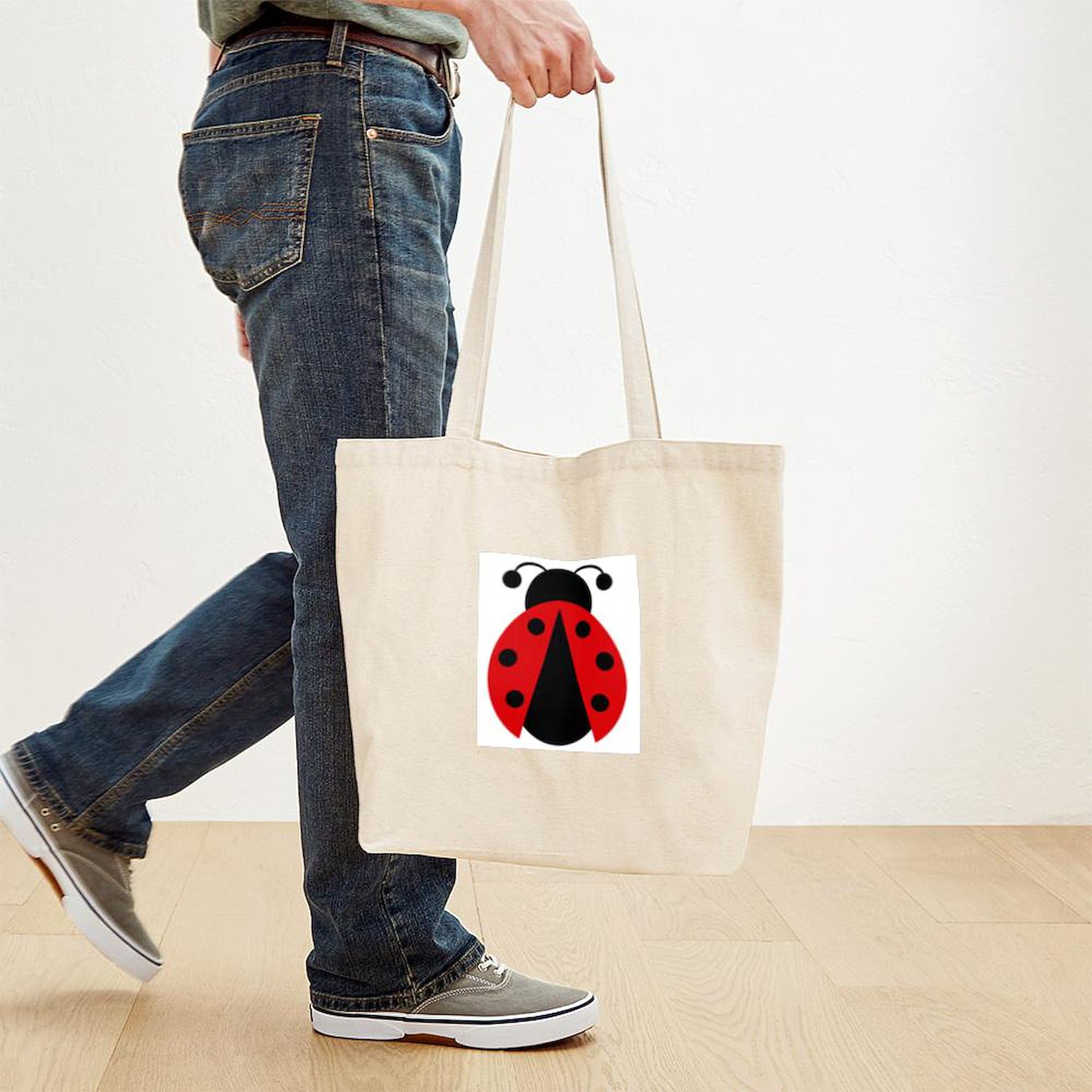 Lady Bug Print Natural Canvas Tote Bag - Eco-Friendly Reusable Shopping Bag for Groceries, Beach & Daily Use | CafePress