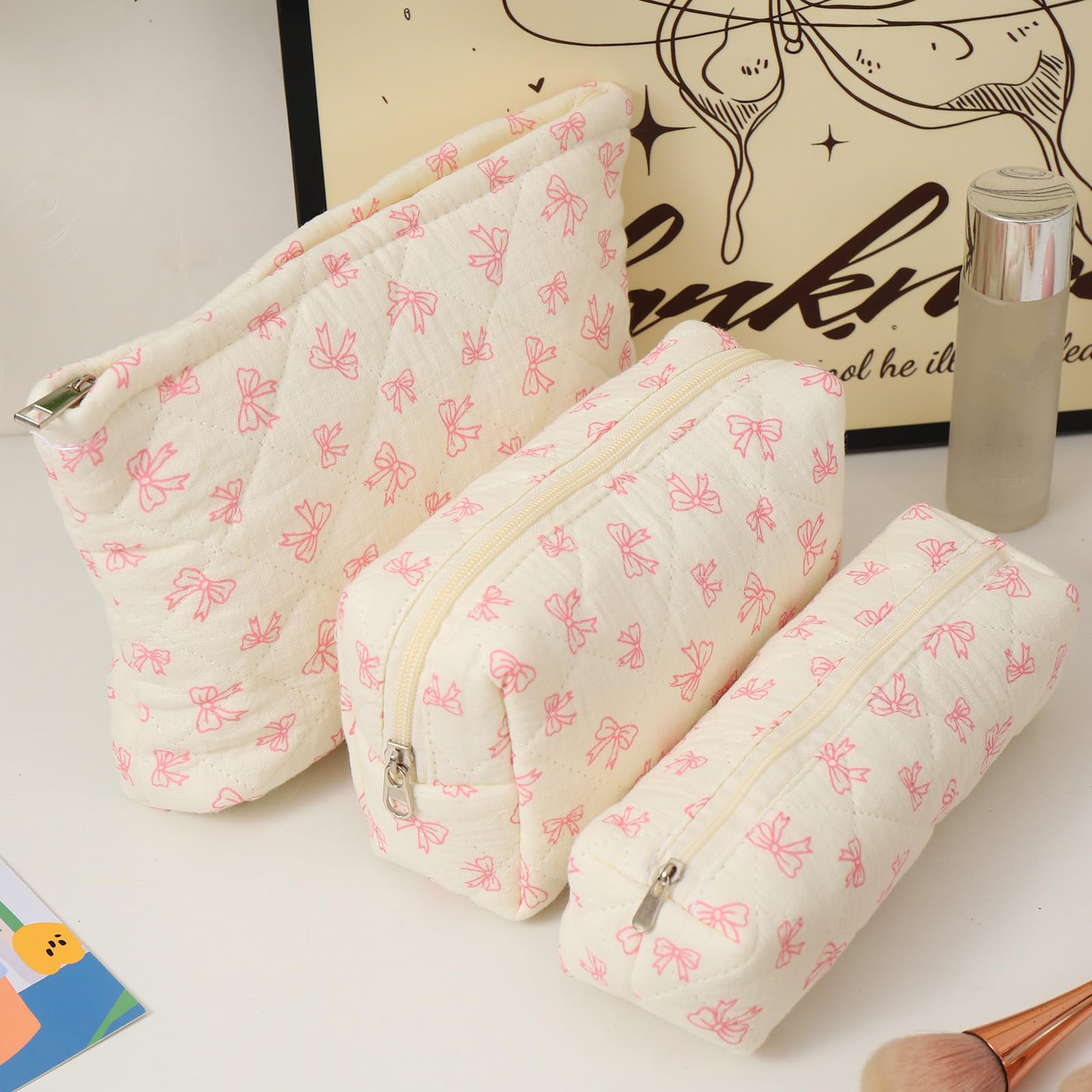 LYDZTION Large Makeup Bag for Women - Waterproof Cosmetic Organizer with Travel Toiletry Bag & Brush Pouch Set (1 Large Cosmetic Case + 1 Pencil Case) - Perfect for Travel, Home Storage & Daily Makeup Organization