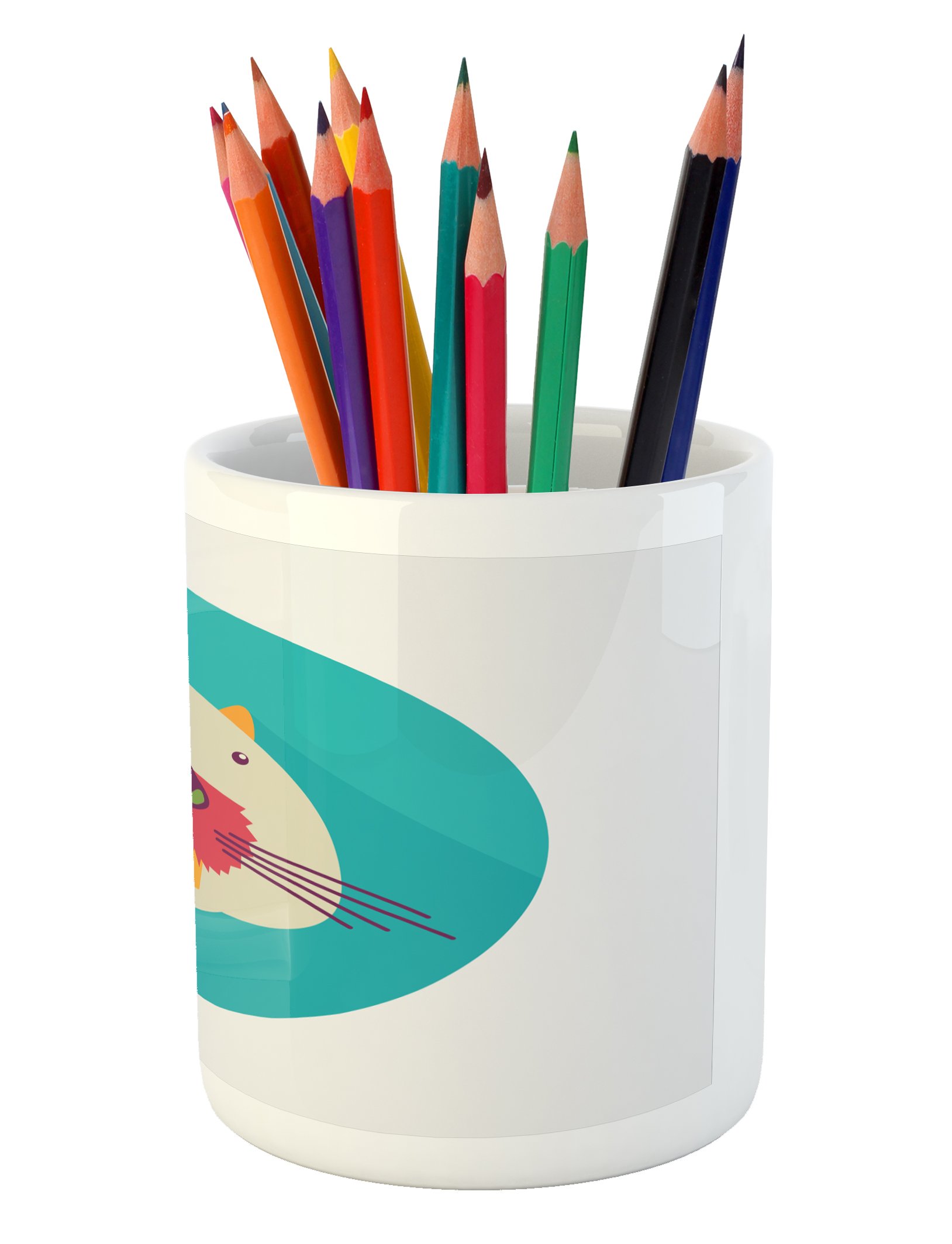 Ambesonne Ceramic Pencil Holder - Colorful Beaver Cartoon Design with Big Teeth for Office & Desk Organization | Unique Animal-Themed Stationery Accessory | Perfect Gift for Teachers & Students