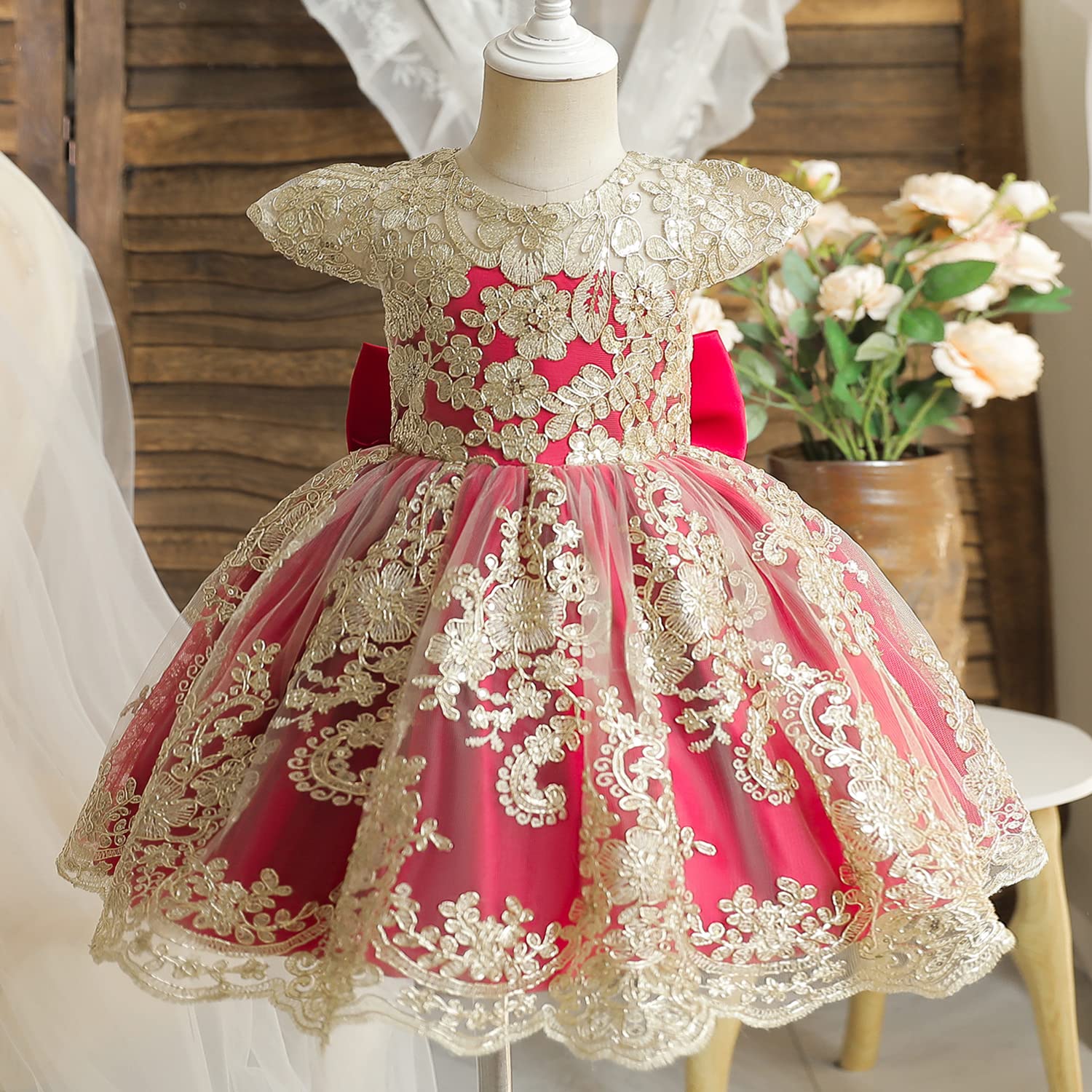 Nileafes Toddler Embroidered Lace Princess Dress for Girls - Elegant Wedding, Bridesmaid, Pageant & Party Gown - Perfect for Special Occasions, Birthday Celebrations and Photo Shoots