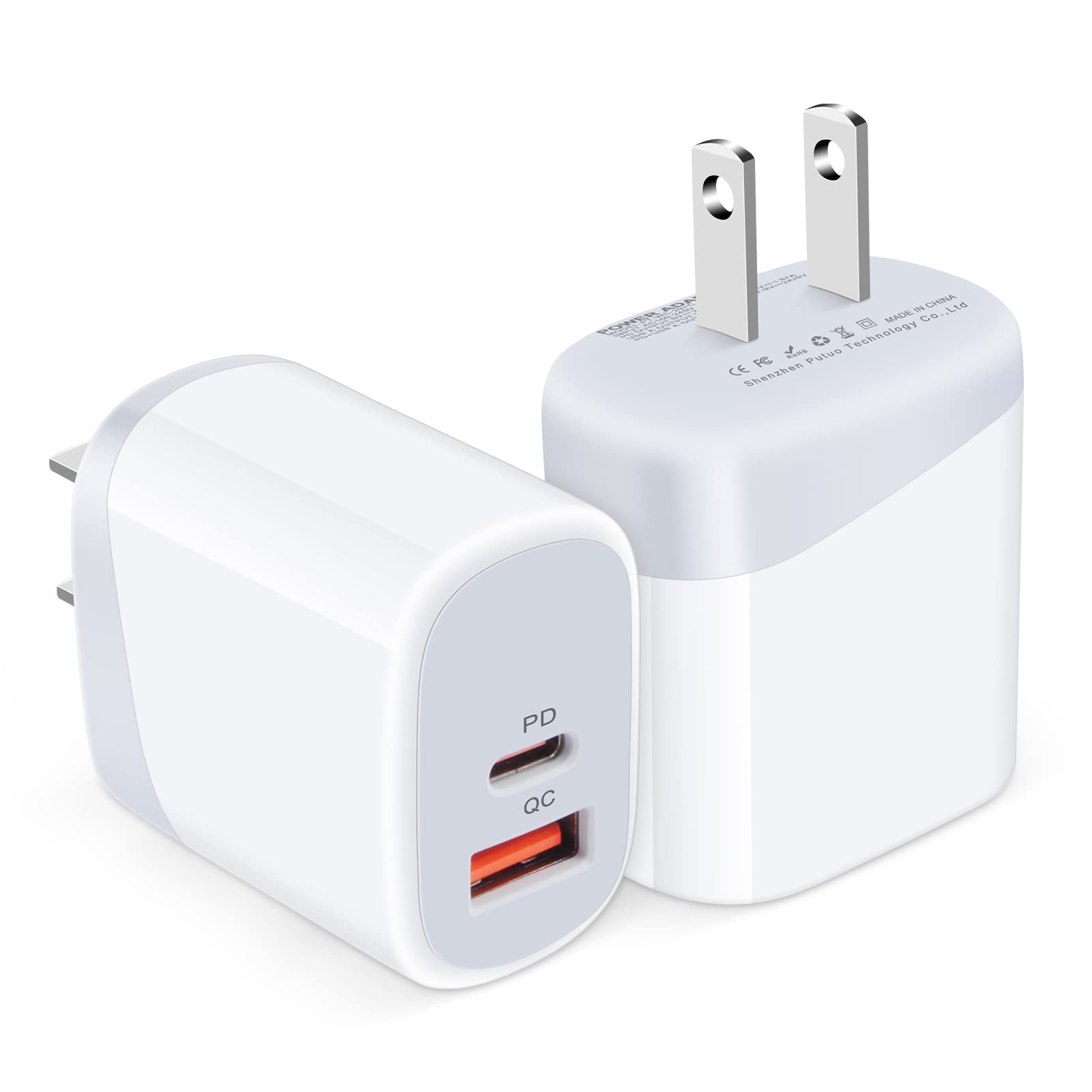 20W Fast USB C Wall Charger 2-Pack - PD & QC 3.0 Compatible with Google Pixel 7/6/5/4, Samsung Galaxy S23/S22/S21/S20, iPhone 14/13/12/11 - Perfect for Home, Office & Travel Charging