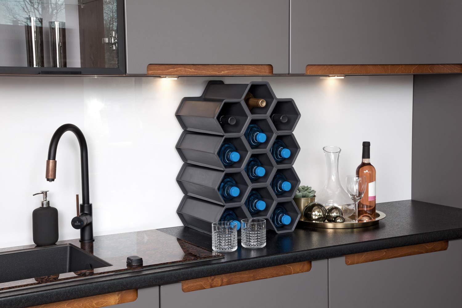 19712 Wooden Wine Rack - 12 Bottle Storage Holder for Kitchen, Dining Room & Bar - Premium Wine Organizer for Home & Commercial Use