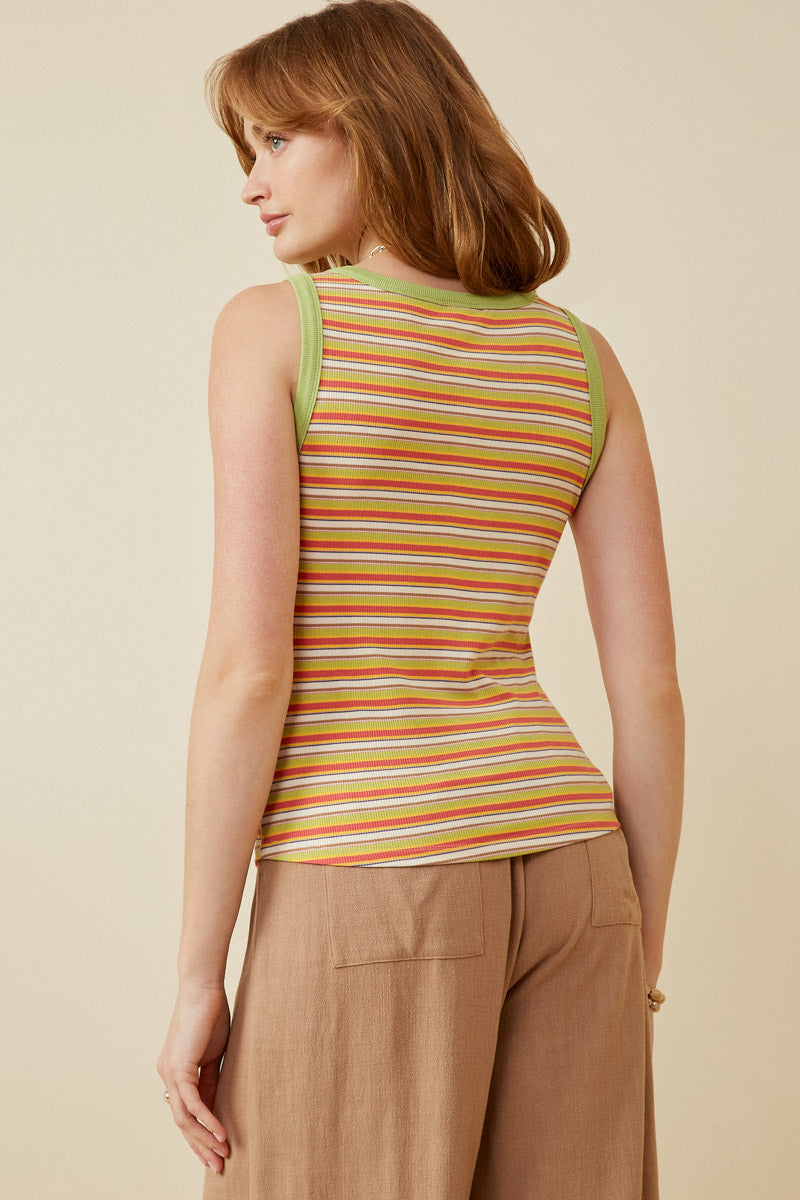 Stylish Contrast Binding Striped Knit Ribbed Tank Top for Women - Perfect for Casual Wear, Layering & Summer Outfits