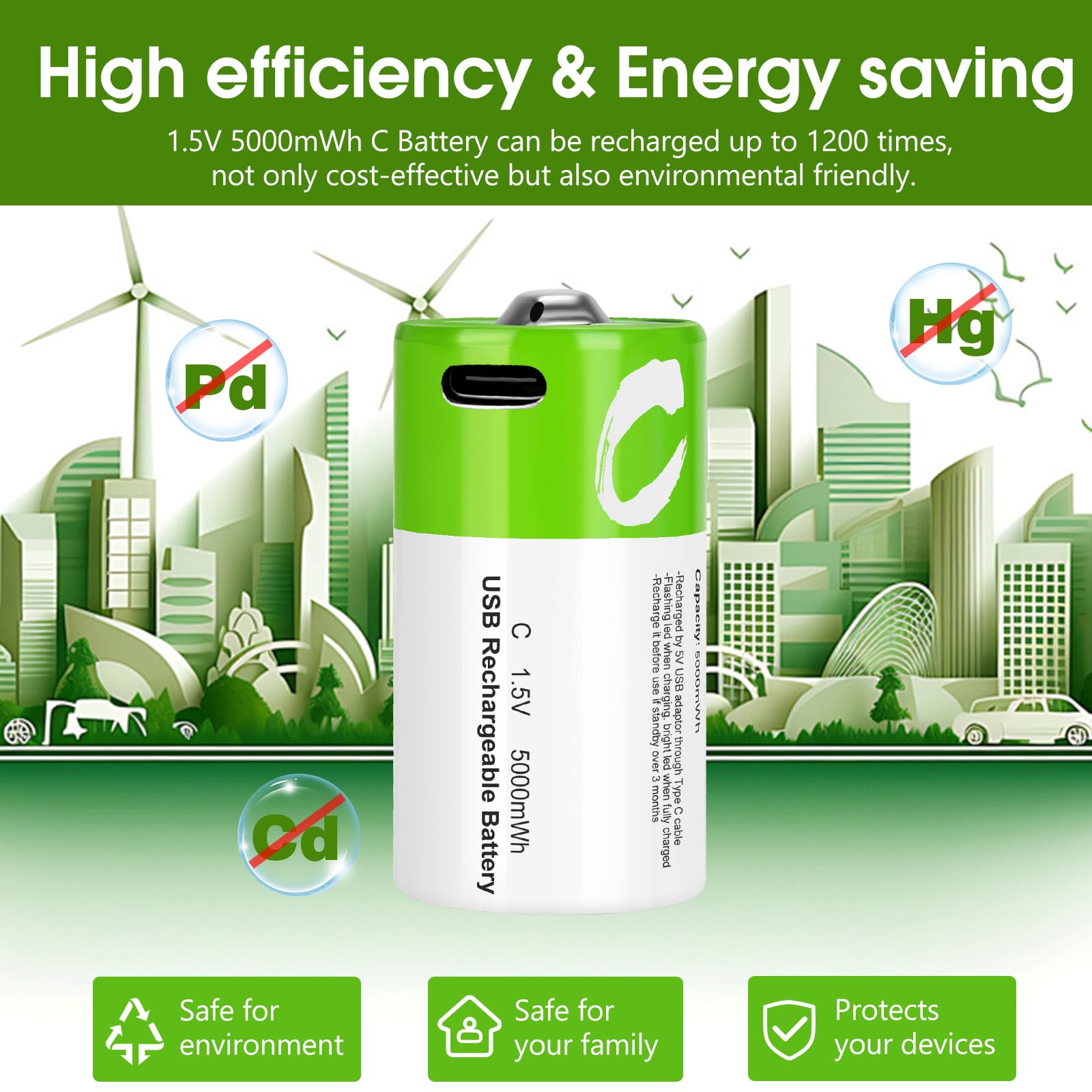 8 Pack Rechargeable C Batteries with Charger - 1.5V LR14 Lithium C Cell Batteries 5000mWh - Long Lasting Power for Flashlights, Toys, Radios, Remote Controls & Emergency Kits - Perfect for Camping, Home Use and Power Outages