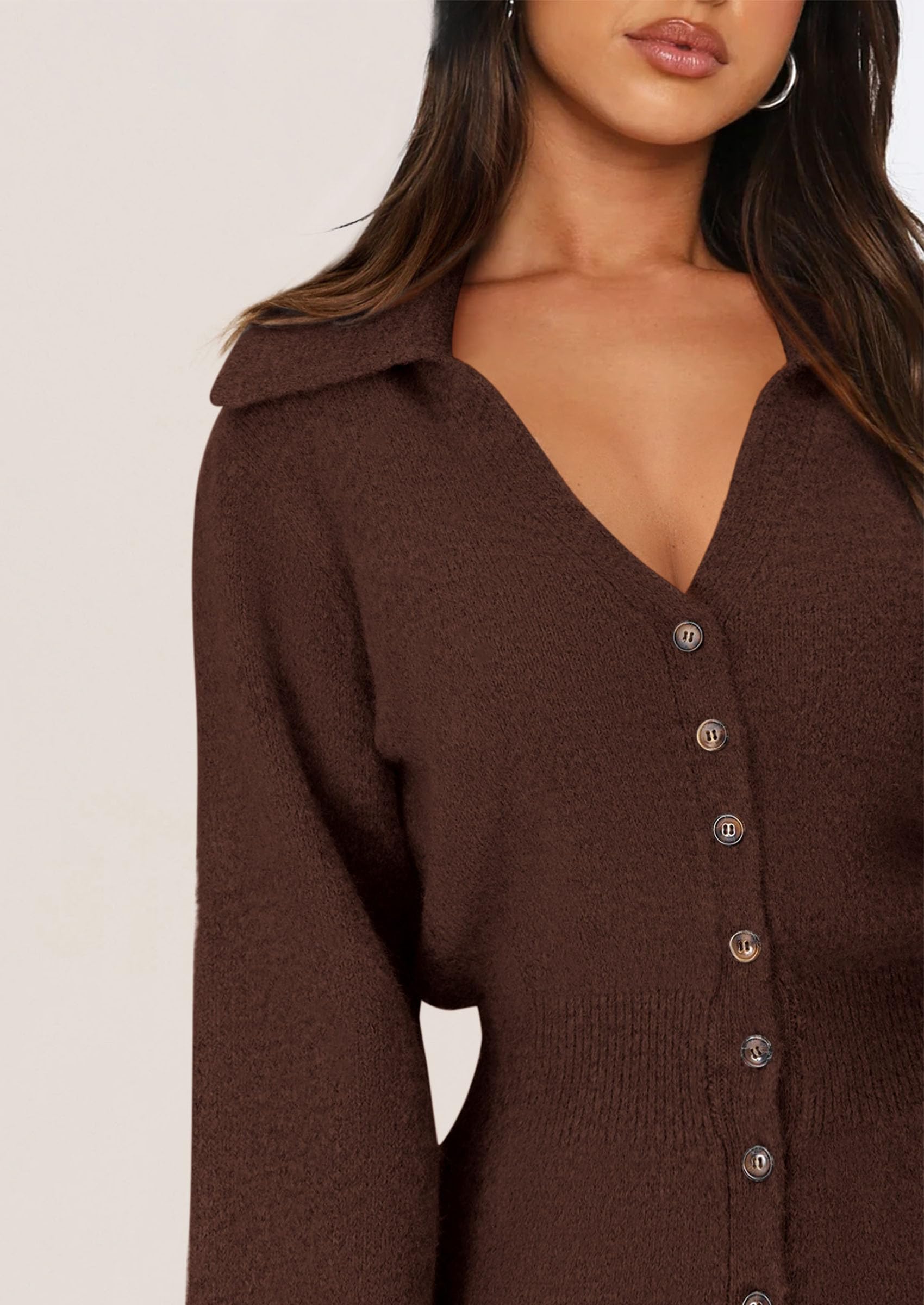PRETTYGARDEN Women's Trendy 2025 Long Sleeve Button Down Sweater Dress - Spring Short Knit Dress for Casual Outings, Office Wear & Date Nights