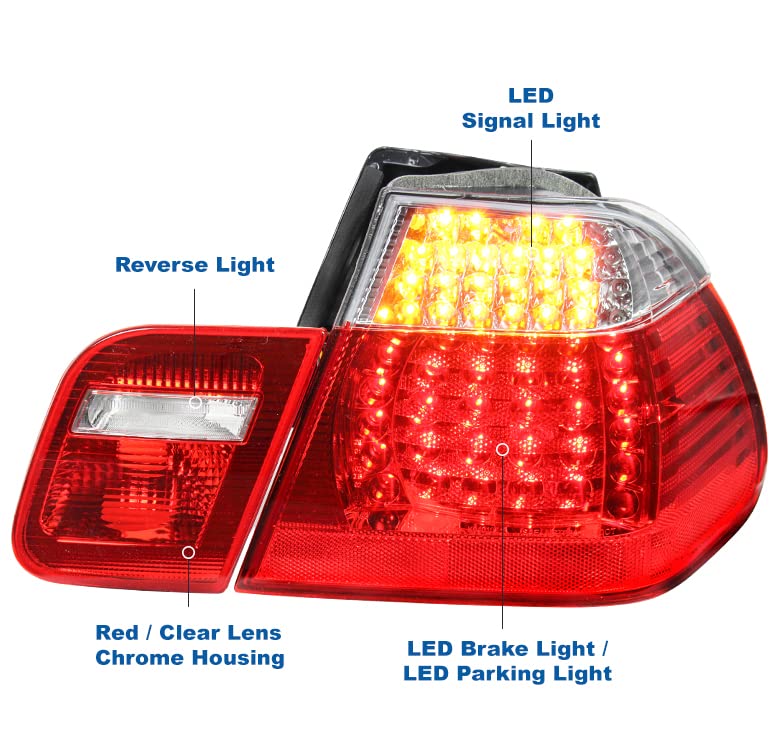 Bright Red LED Tail Brake Lights Rear Lamps - Compatible with 2002-2005 BMW 3 Series E46 Sedan 4Dr - Enhanced Visibility & Safety for Night Driving