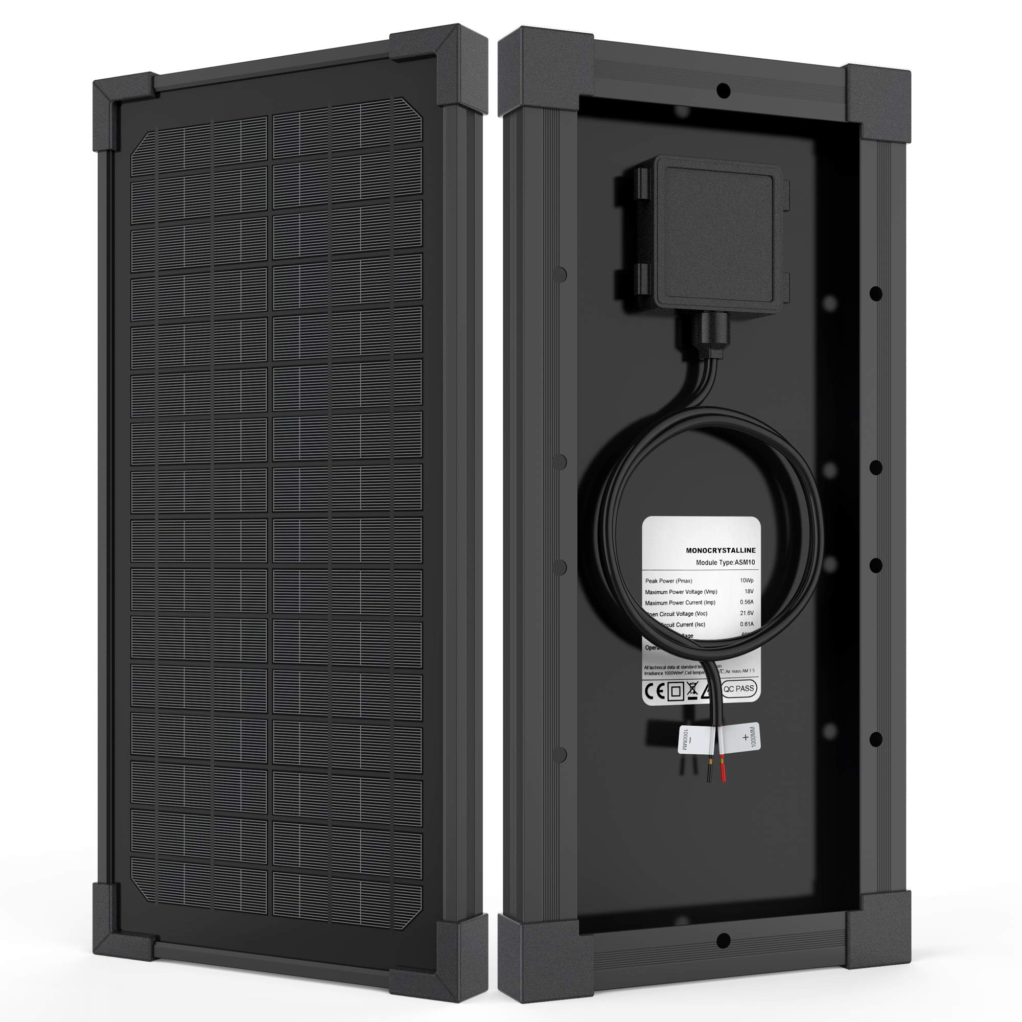 10W Monocrystalline Solar Panel Charger with 5V3A USB Output - Power Automatic Gate Openers, DC Devices & Charge Phones/Cameras | Ideal for Off-Grid Homes, RV Camping & Outdoor Monitoring Systems