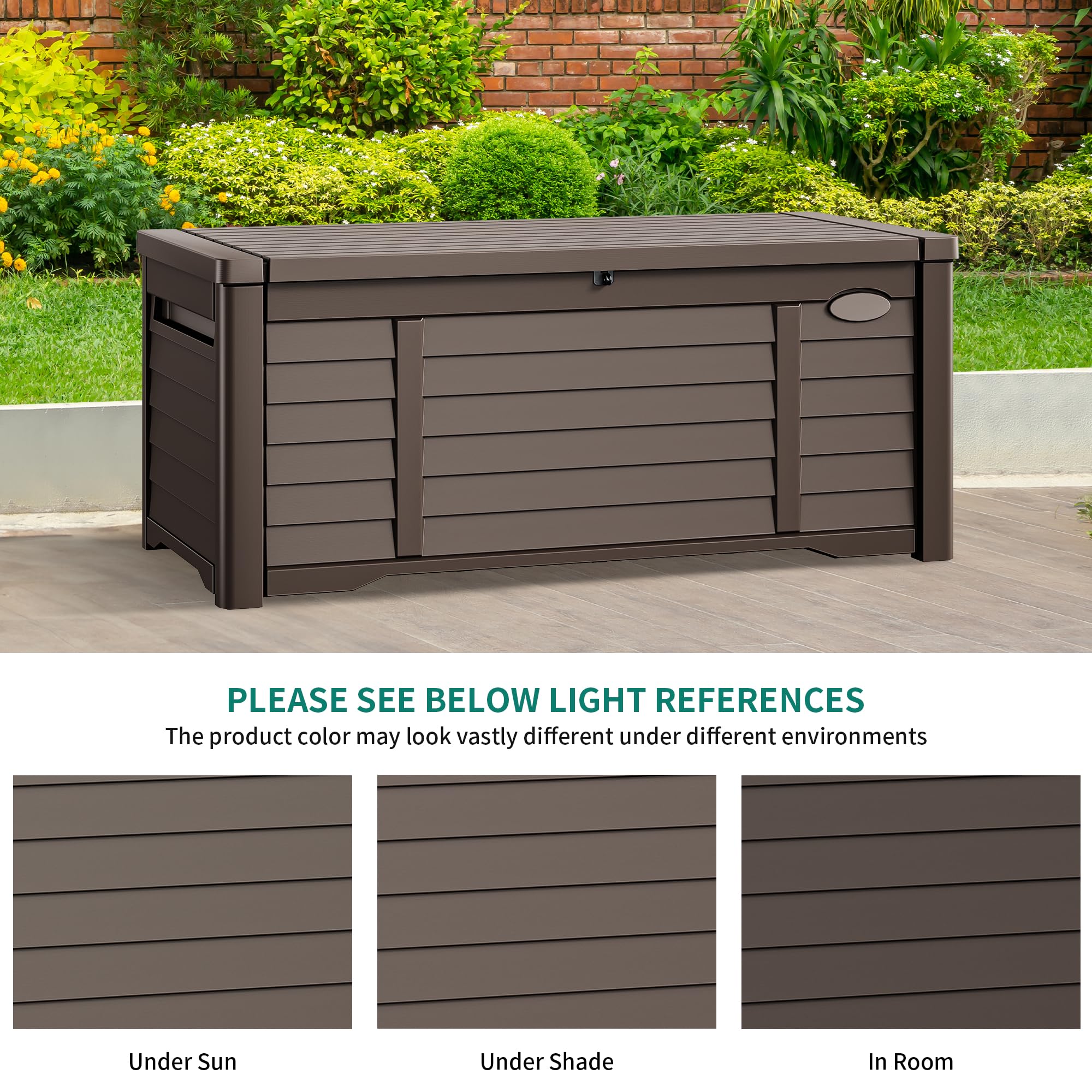 DWVO 120 Gallon Outdoor Louver Storage Deck Box - Waterproof, Lockable Resin Deck Box for Patio, Garden & Pool Supplies - Ideal for Storing Outdoor Pillows, Cushions, Tools & Accessories