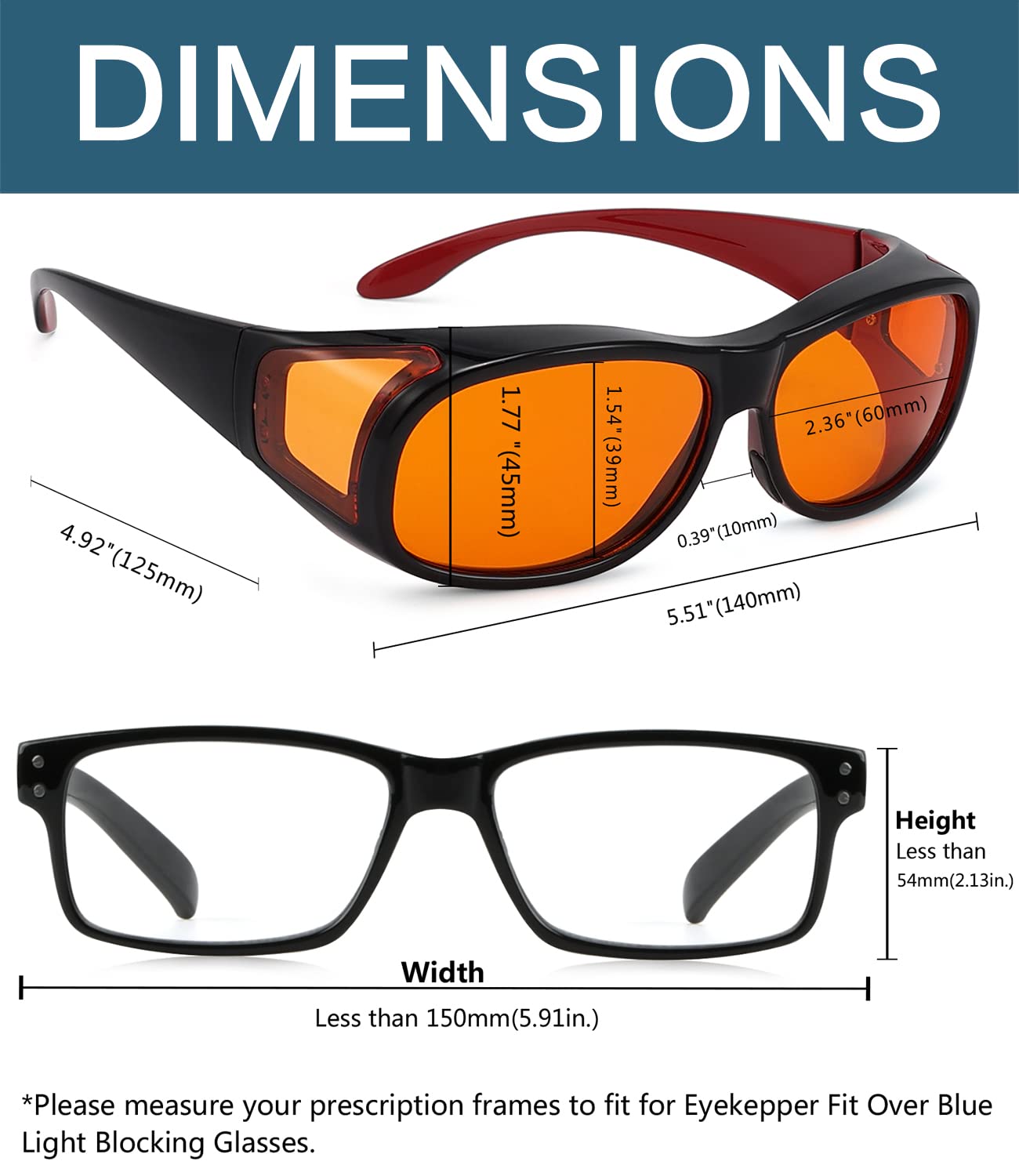 BLUELESS Blue Light Blocking Glasses for Computer & Sleep - Orange Tinted Fitover Eyewear (Black/Red) | Reduce Eye Strain & Improve Sleep Quality for Gamers, Office Workers & Nighttime Use