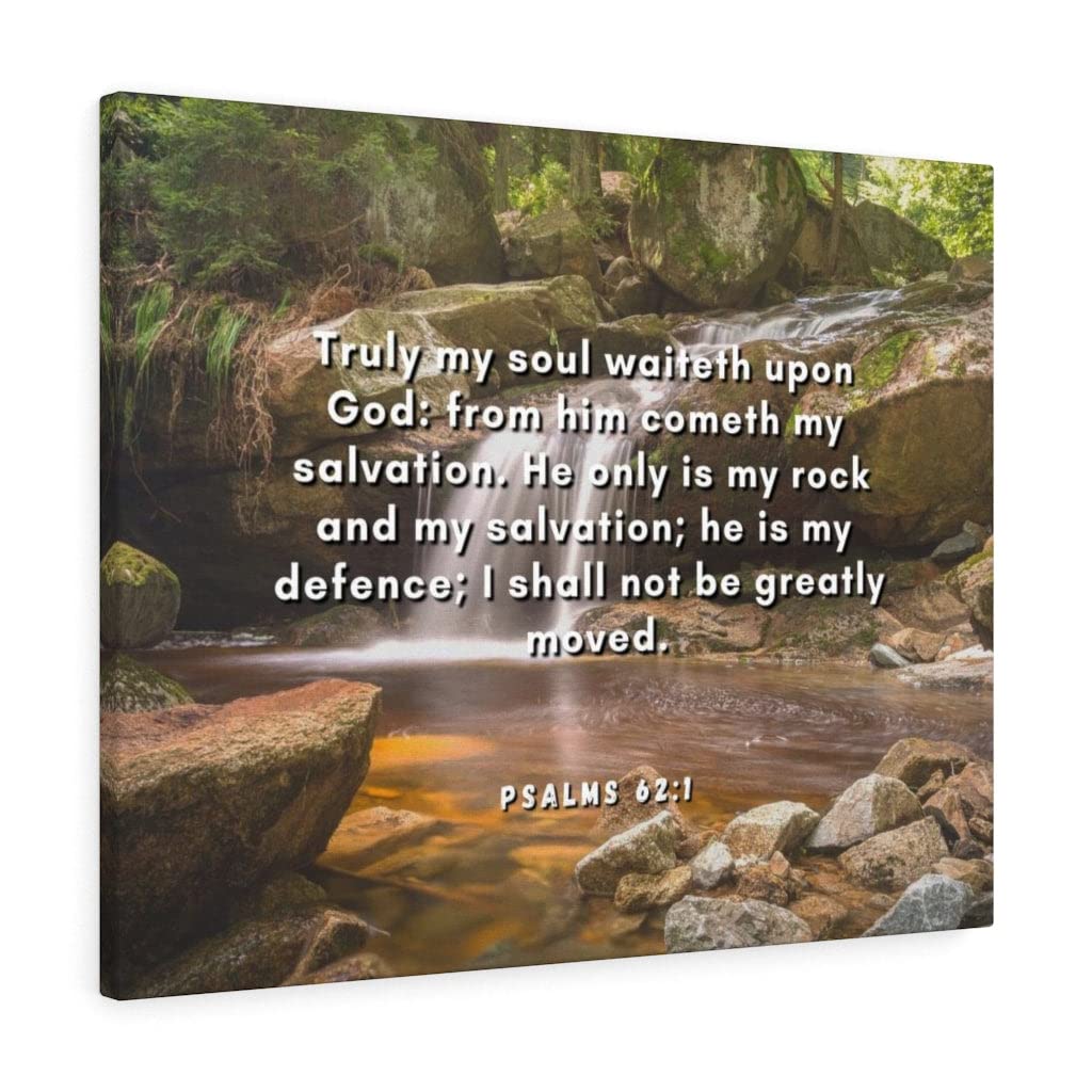 Christian Wall Art with Bible Verse - Psalm 62:1 Scripture Print 'My Salvation' - Ready to Hang Inspirational Home Decor for Living Room, Bedroom & Church