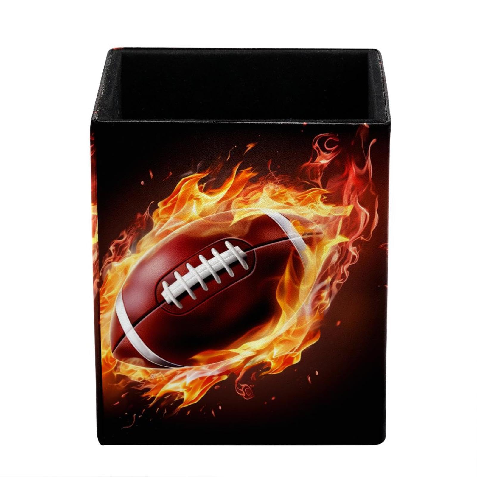 Desk Pen Holder & Pencil Organizer - American Football & Fire Design Office Supplies for Home, School, and Workplace Organization
