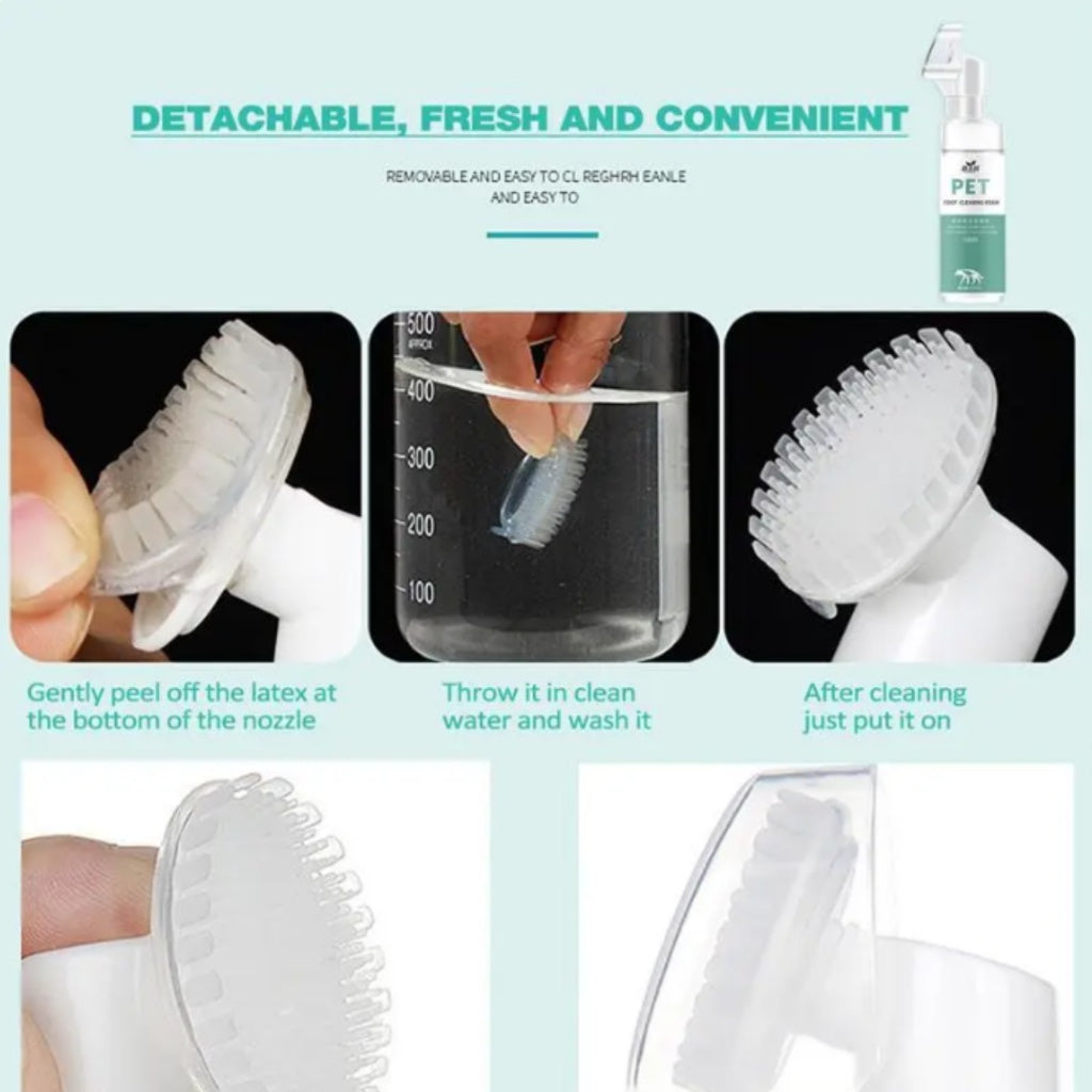 Pet Paw Cleaning Foam Shampoo with Silicone Brush - 150ml Gentle Wash for Dogs & Cats - Perfect for Post-Walk Cleaning, Mud Removal & Paw Hygiene Care