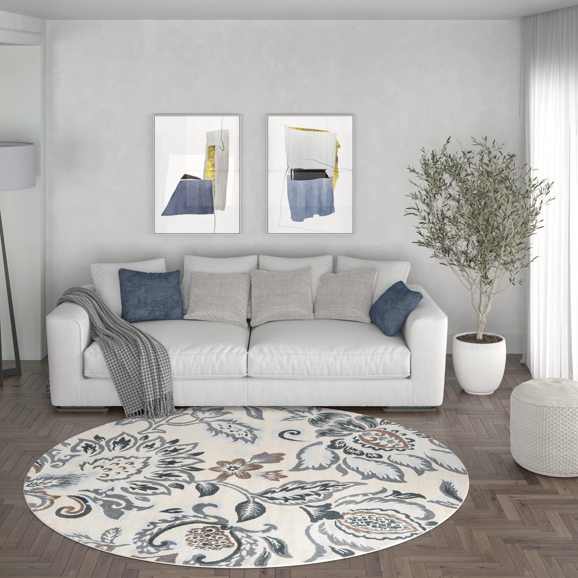 Modern Large 8ft Round Area Rug - Soft Contemporary Carpet for Living Room, Dining Room, Bedroom, Kitchen & Entryway - Non-Slip Indoor Floor Mat - Perfect for Home Decor, Family Gatherings & Cozy Spaces