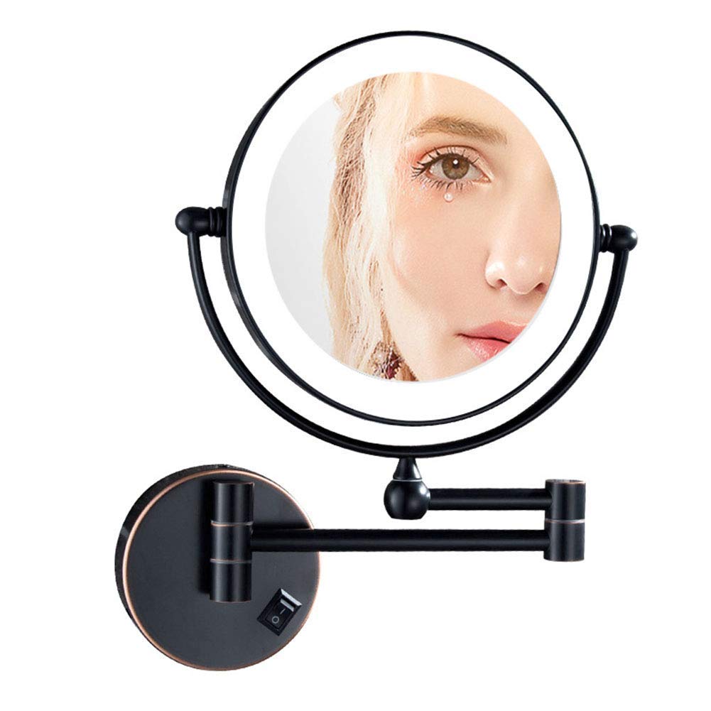 Wall Mounted Makeup Mirror with Lights - 2-Sided Extendable 360° Swivel Vanity Mirror for Bathroom, Plug-in LED Mirror with Adjustable Brightness, Perfect for Makeup, Shaving & Skincare Routine