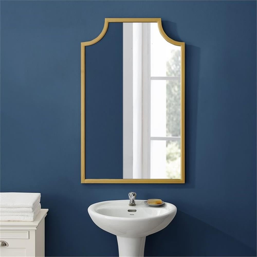 Pemberly Row Modern Metal Decorative Bathroom Mirror in Soft Gold - Elegant Vanity Mirror for Bathroom Decor, Bedroom Dressing, and Home Interior Design