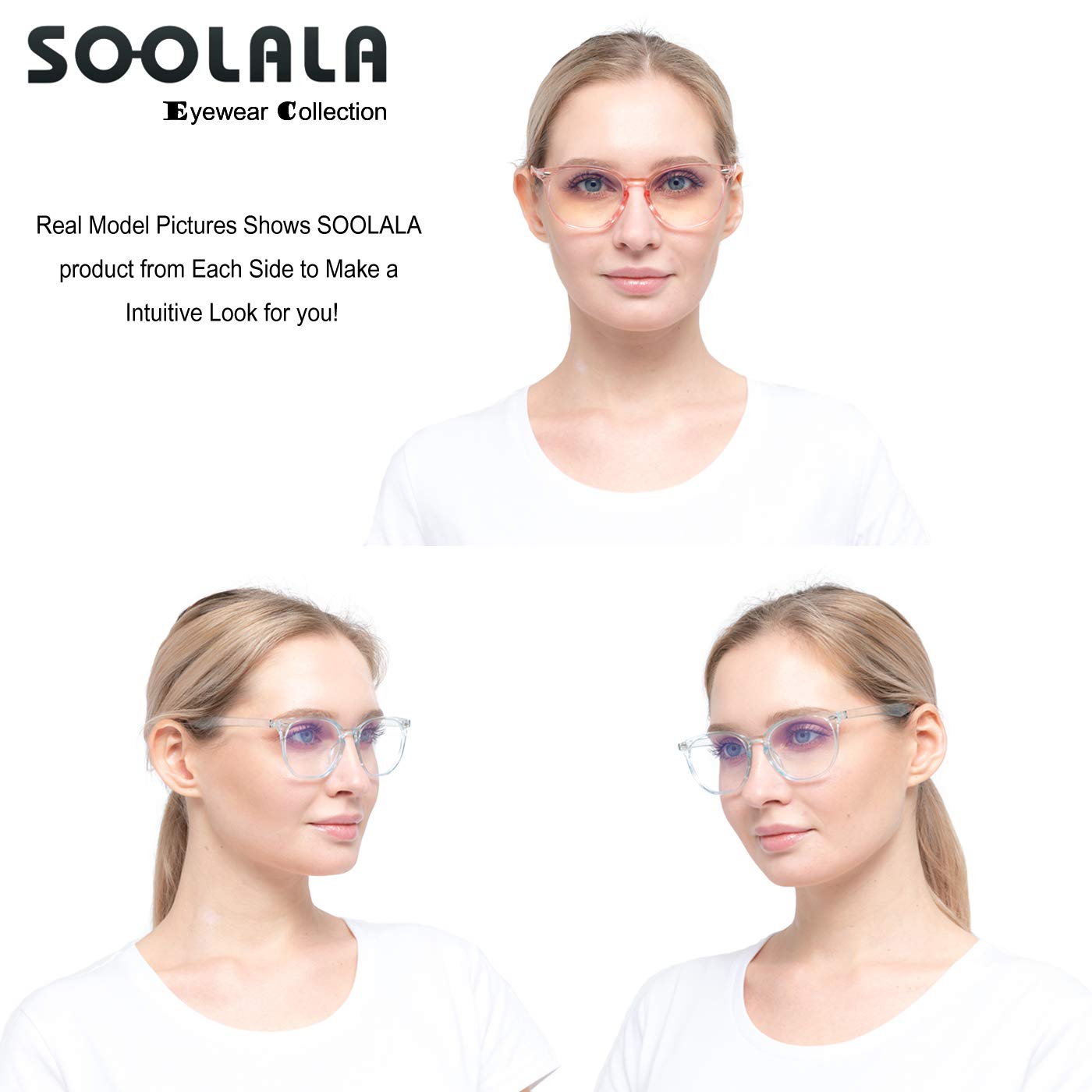 SOOLALA Women's Blue Light Blocking Glasses - Anti Eye Strain Reading & Computer Glasses for Women - Clear Lightweight Frames for Office Work, Gaming & Screen Time