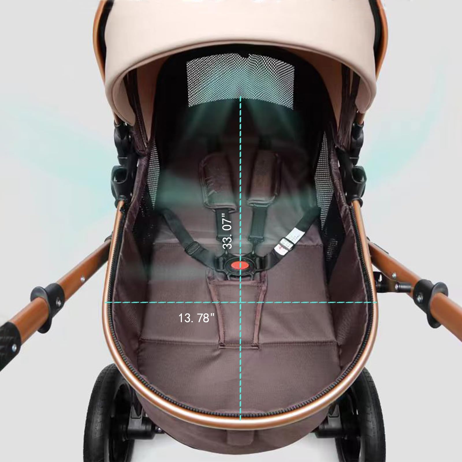 Premium 2-in-1 Baby Stroller with Bassinet & Reversible Seat - Foldable Travel Pram for Newborns & Infants - High Landscape Stroller for Outdoor Walks & Shopping (Khaki)